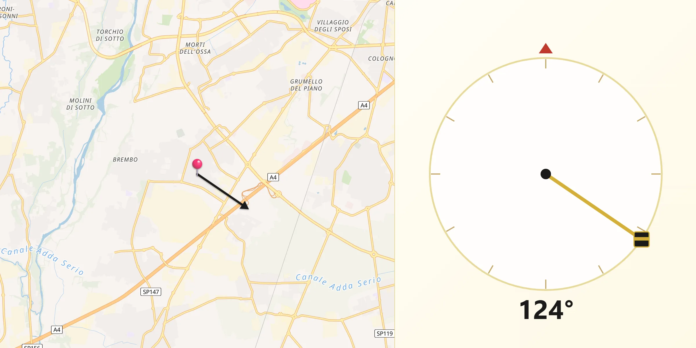 Direzione della Qibla da Dalmine