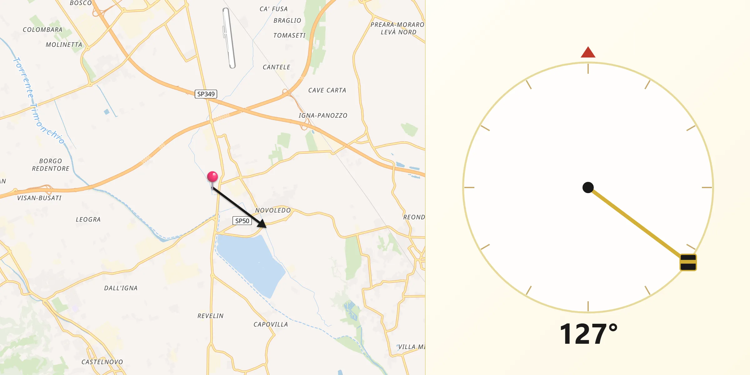 Direzione della Qibla da Villaverla