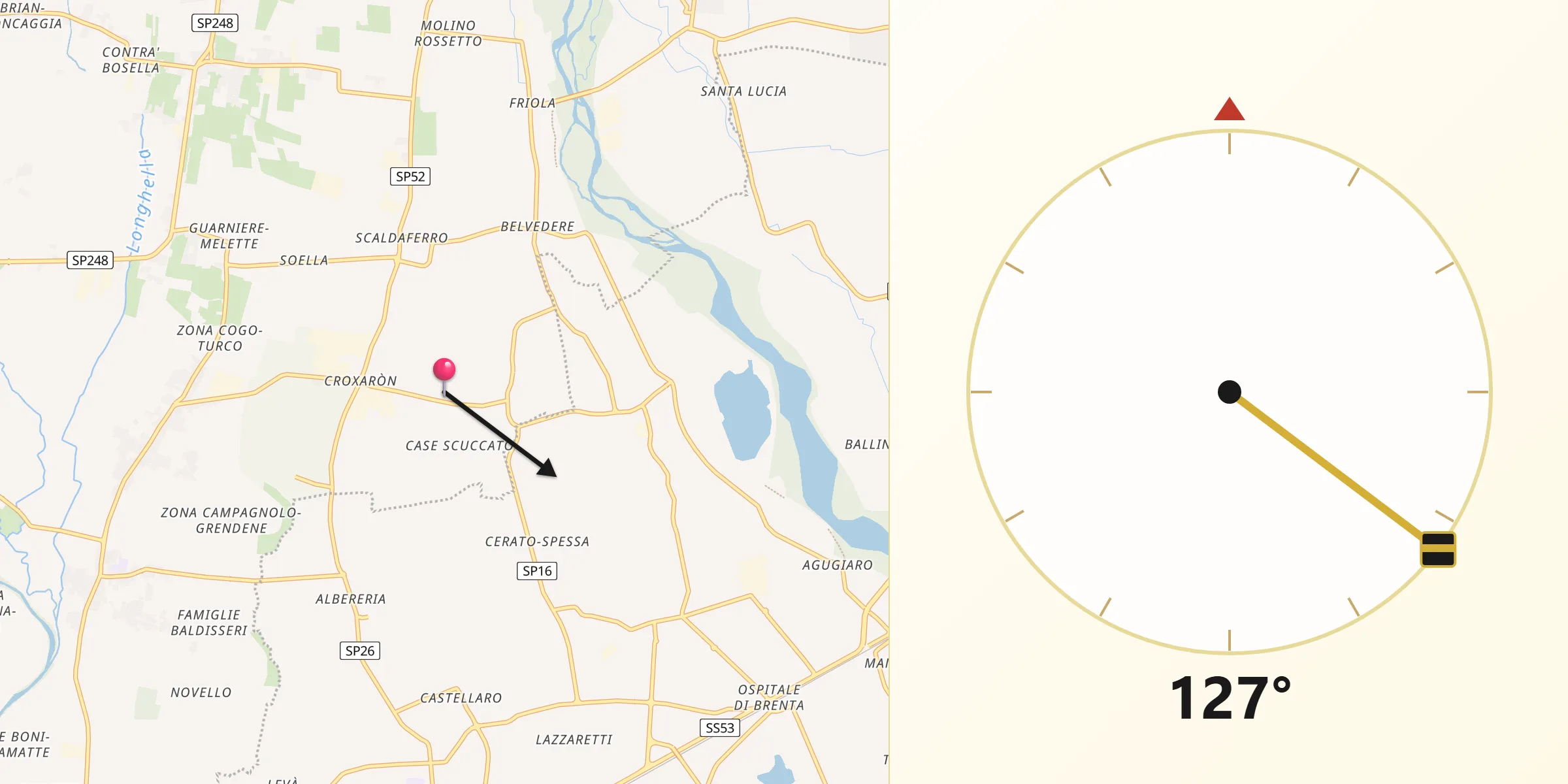 Direzione della Qibla da Pozzoleone