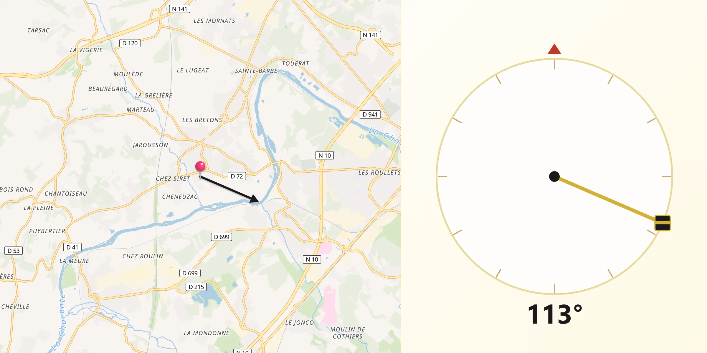 Direction vers la Qibla depuis Linars