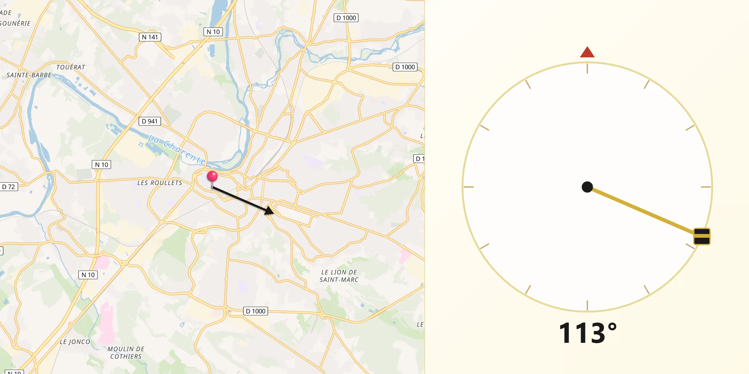 Direction vers la Qibla depuis Angoulême