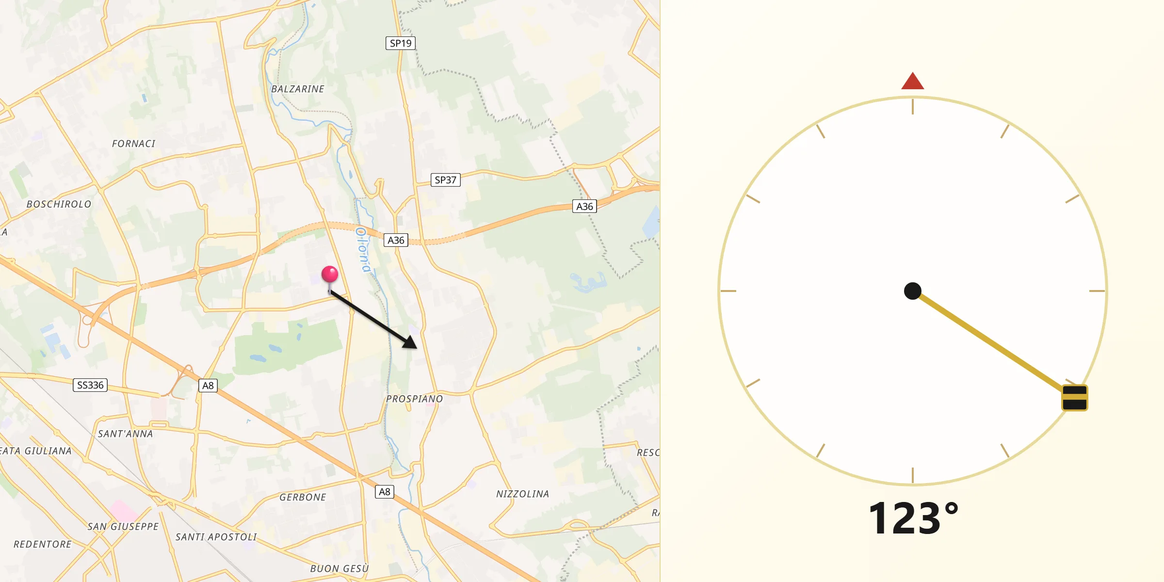 Direzione della Qibla da Solbiate Olona