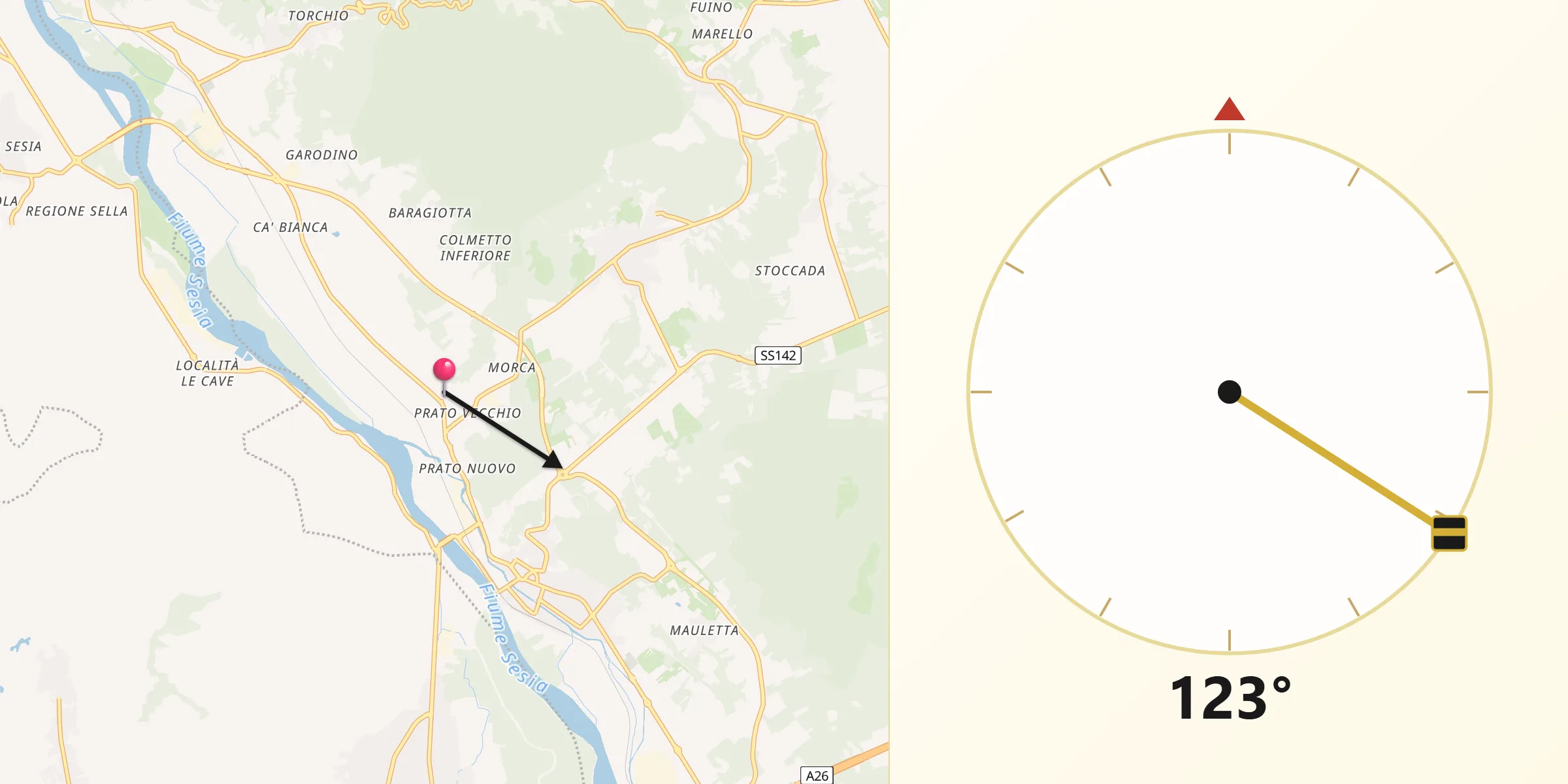 Direzione della Qibla da Prato Sesia