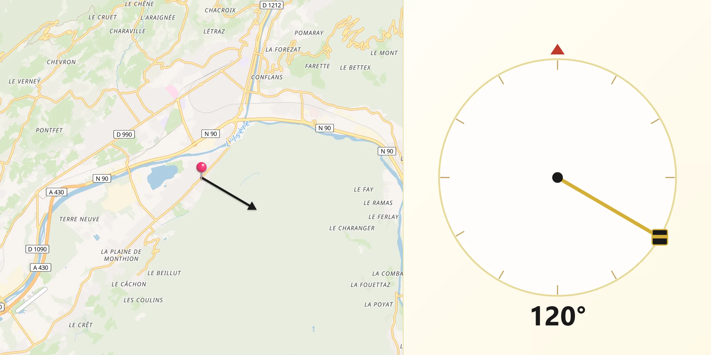 Direction vers la Qibla depuis Grignon