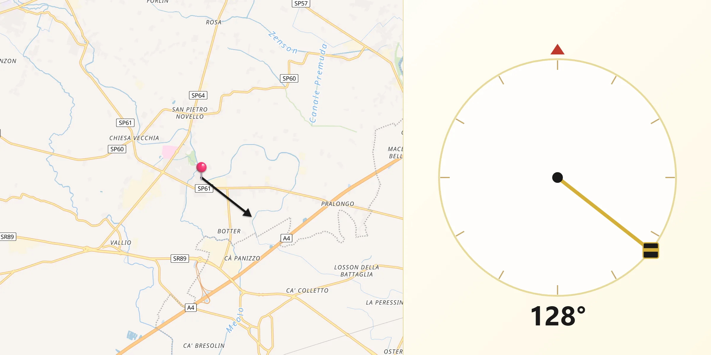 Direzione della Qibla da Fornaci
