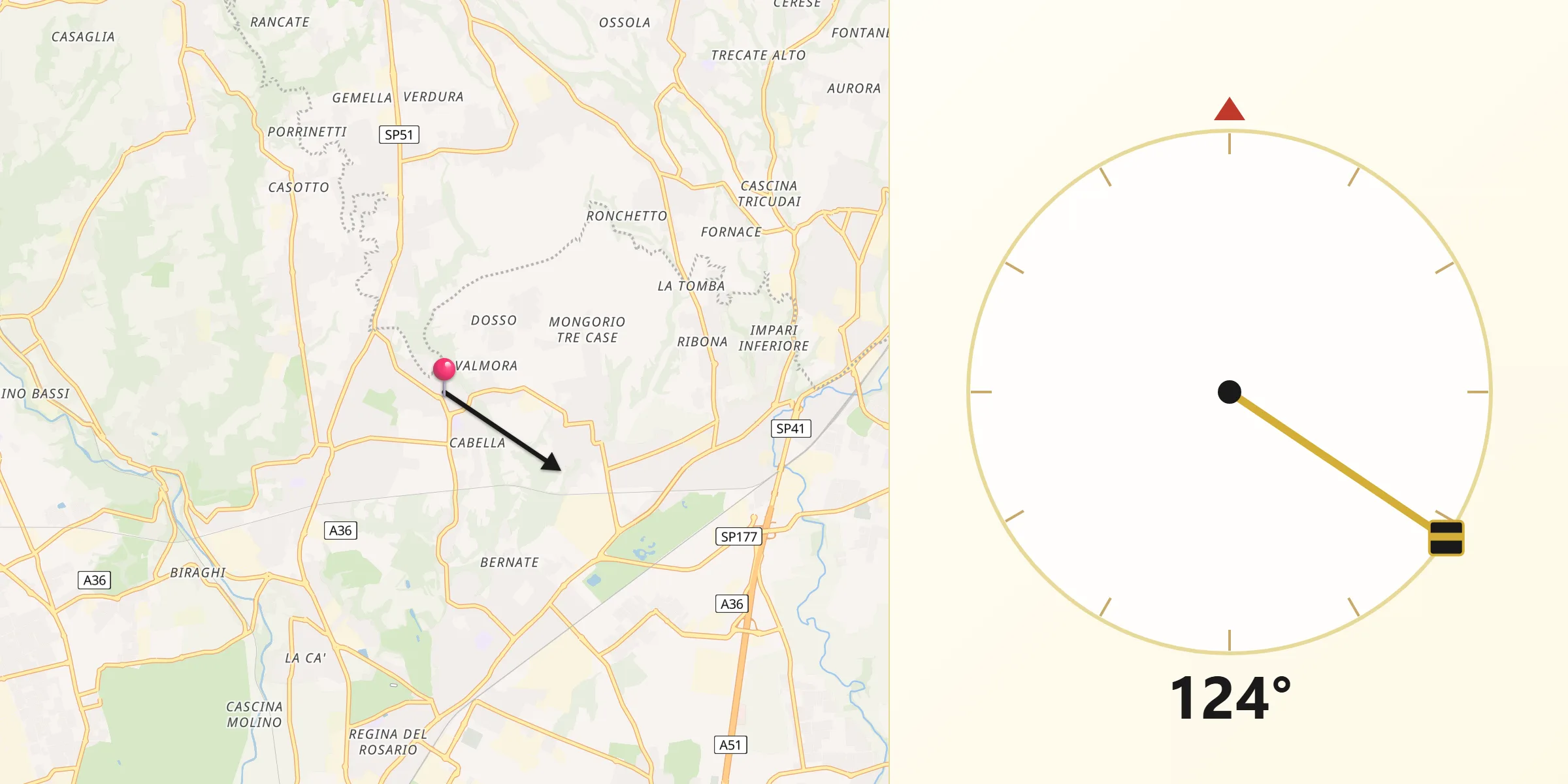 Direzione della Qibla da Camparada