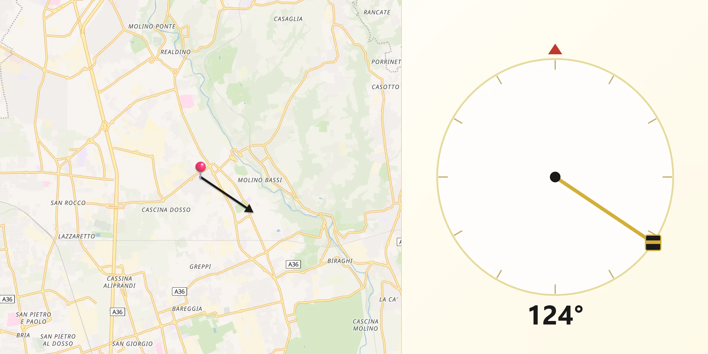 Direzione della Qibla da Albiate
