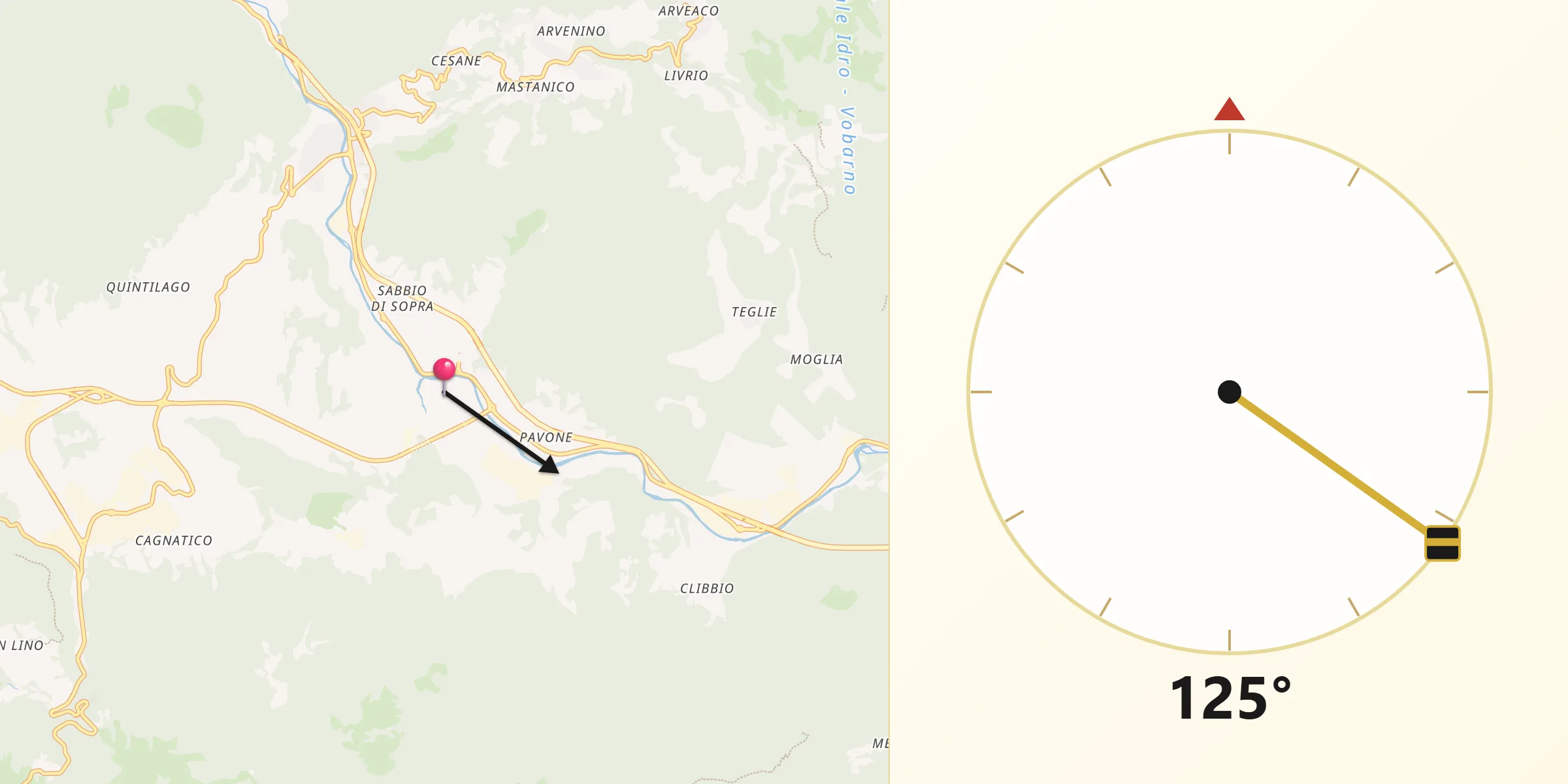 Direzione della Qibla da Sabbio Chiese