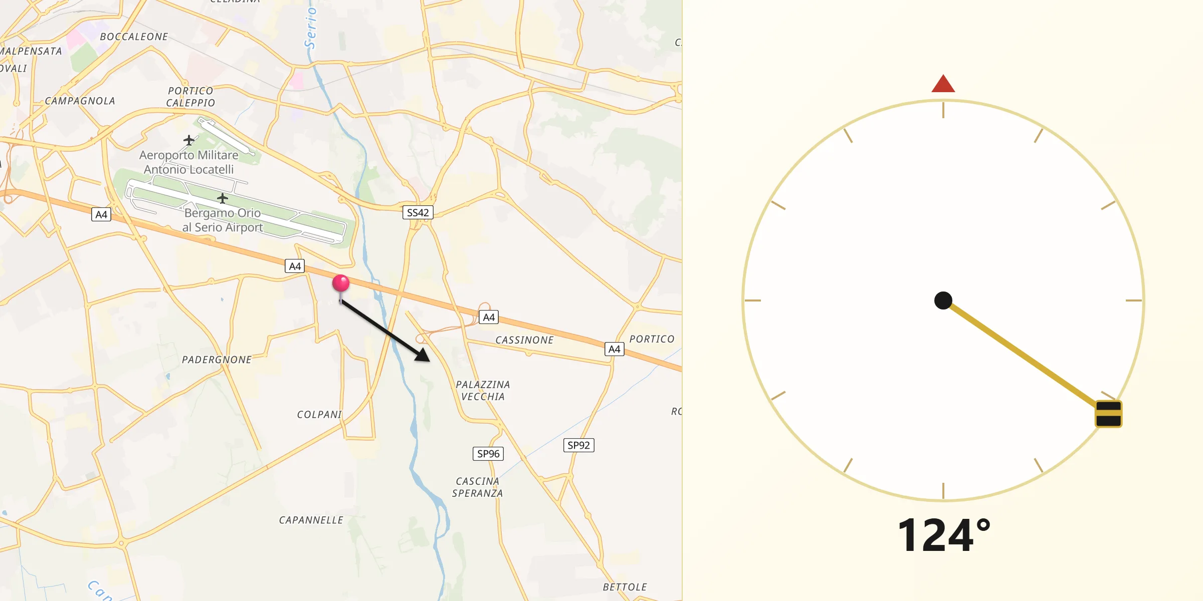 Direzione della Qibla da Grassobbio