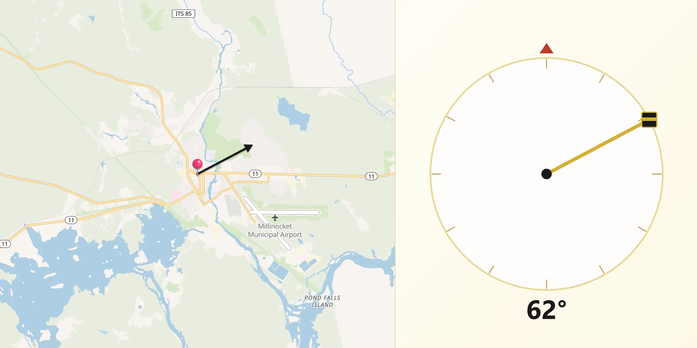 Qibla Direction from Millinocket