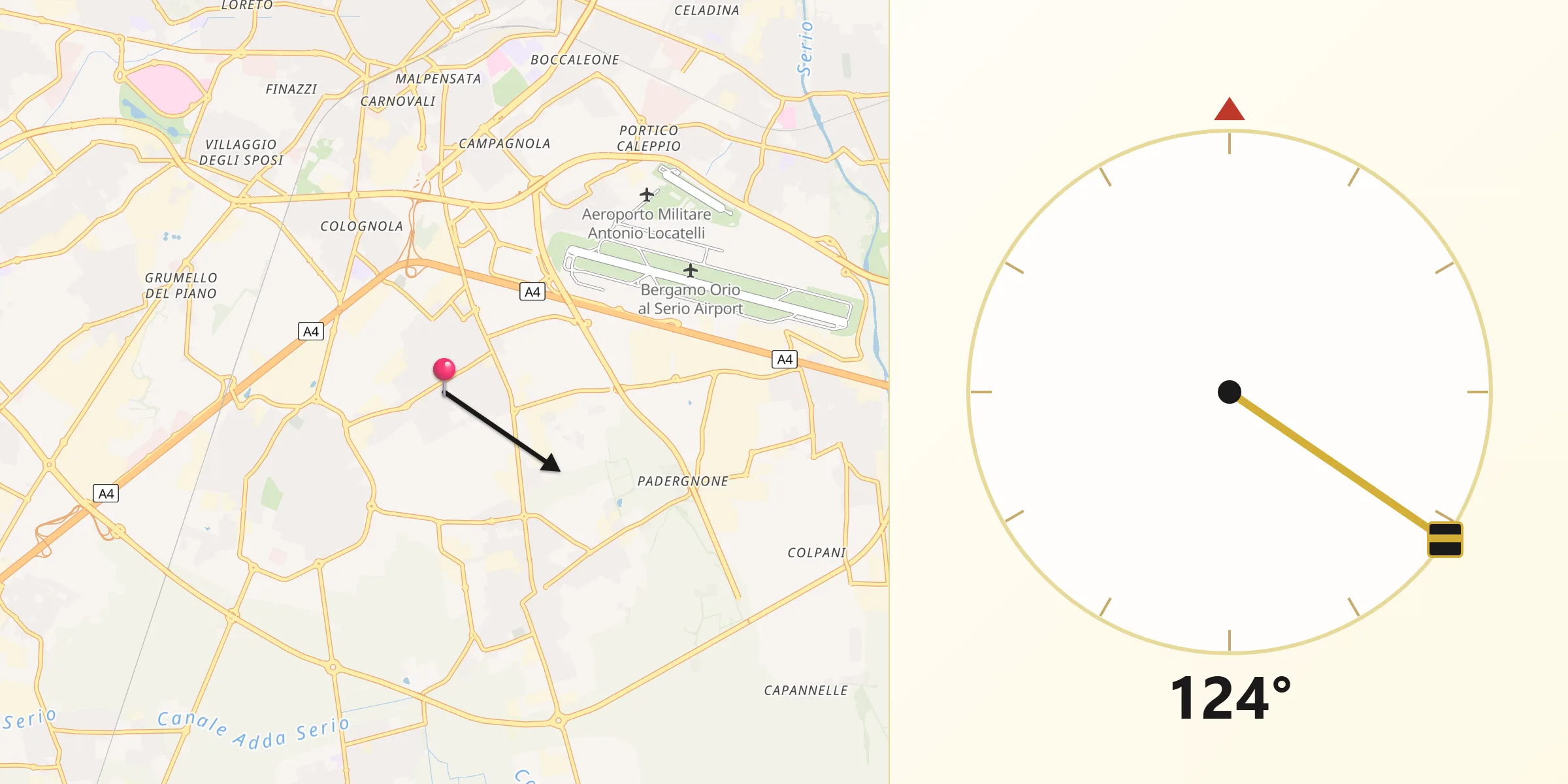 Direzione della Qibla da Azzano San Paolo