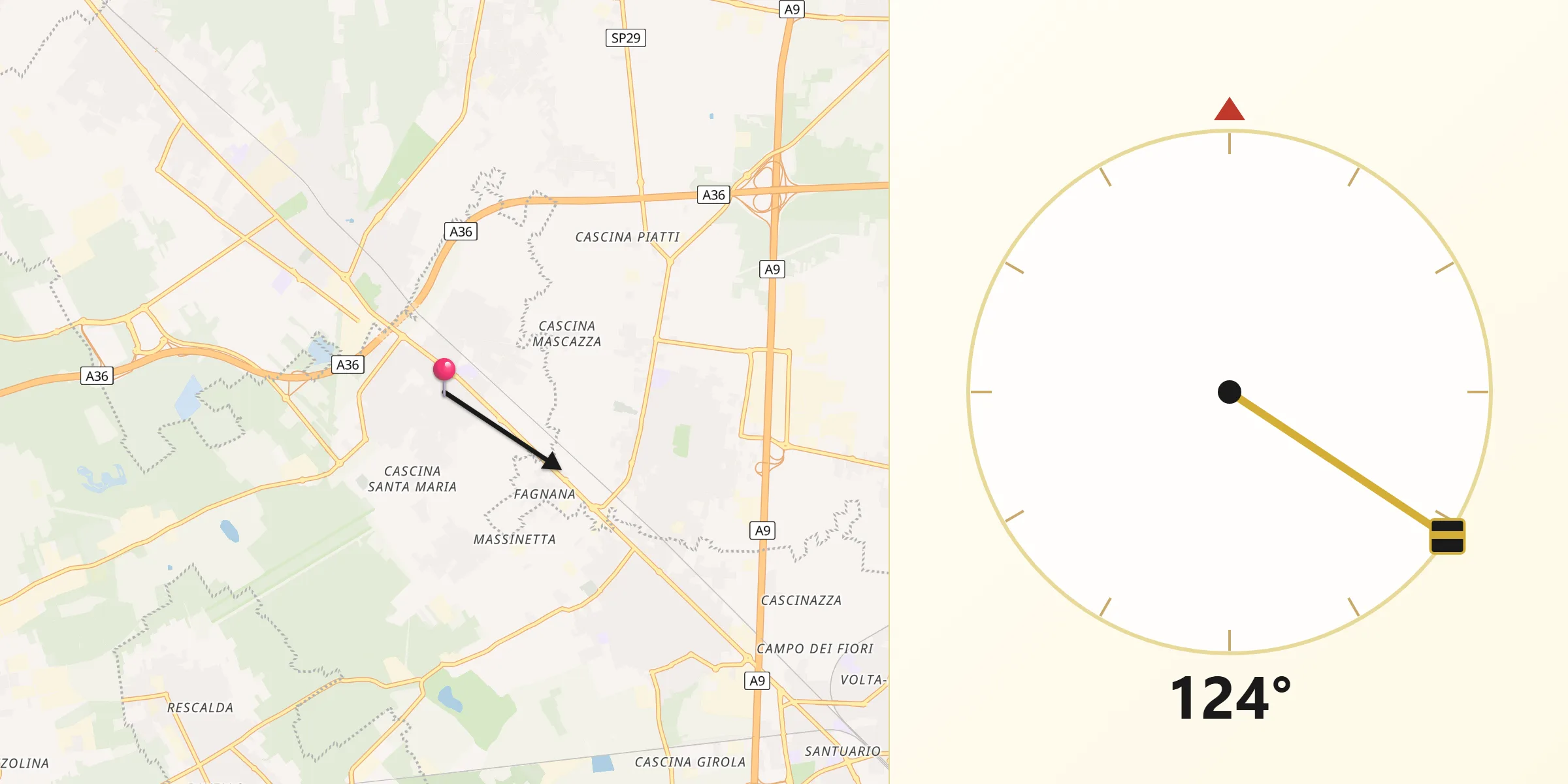 Direzione della Qibla da Cislago