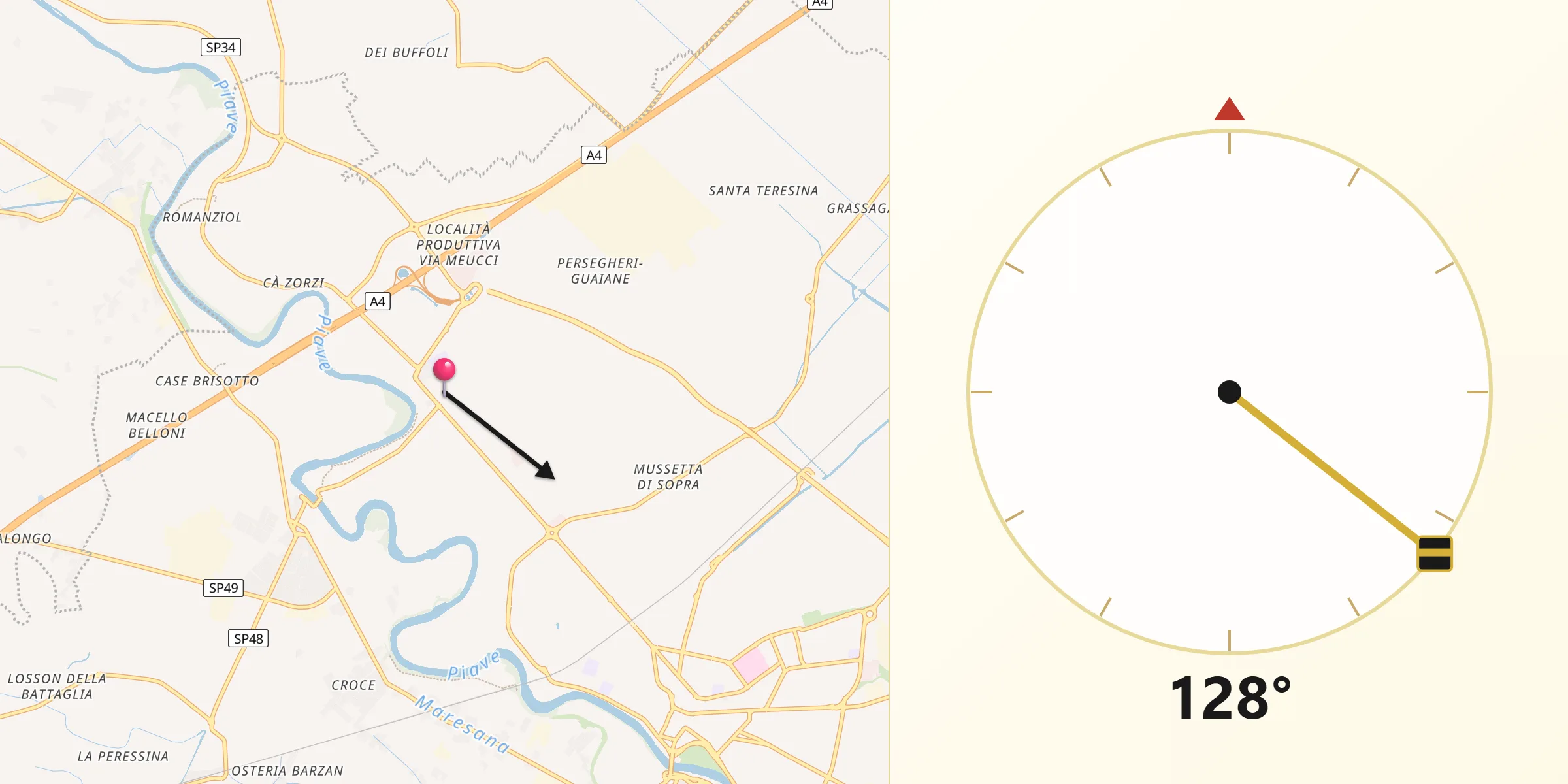 Direzione della Qibla da Noventa di Piave