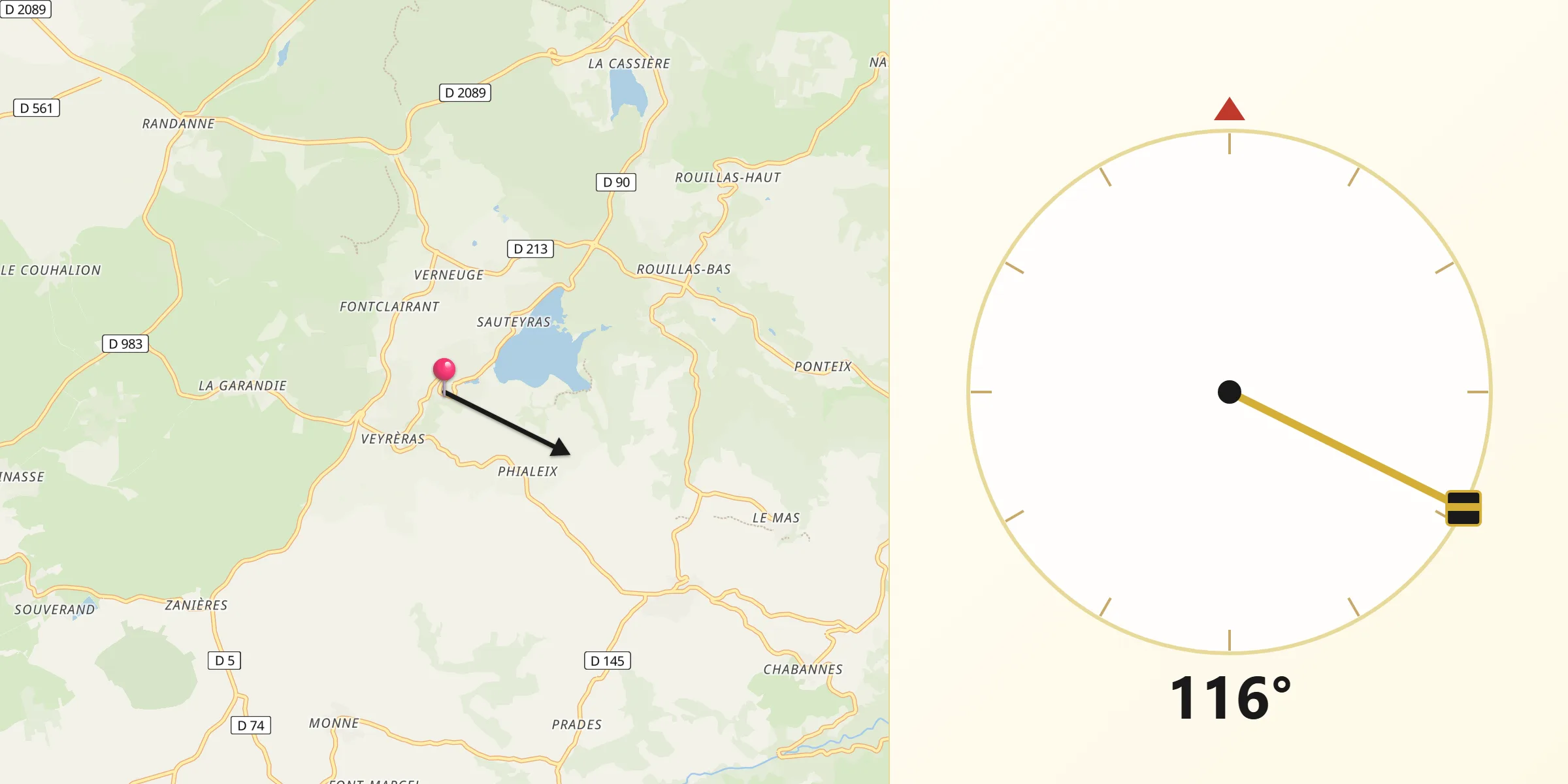 Direction vers la Qibla depuis Aydat