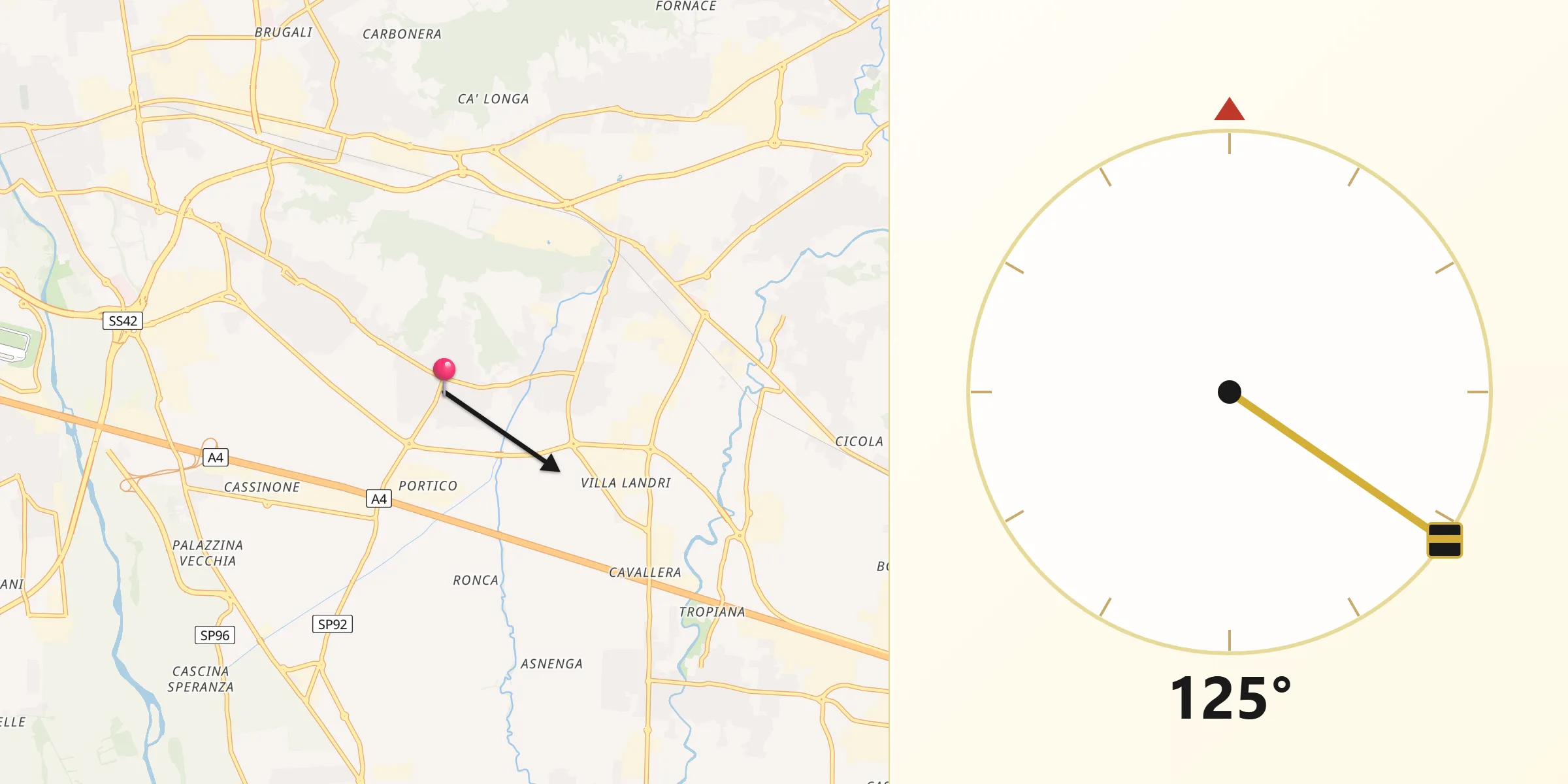 Direzione della Qibla da Bagnatica