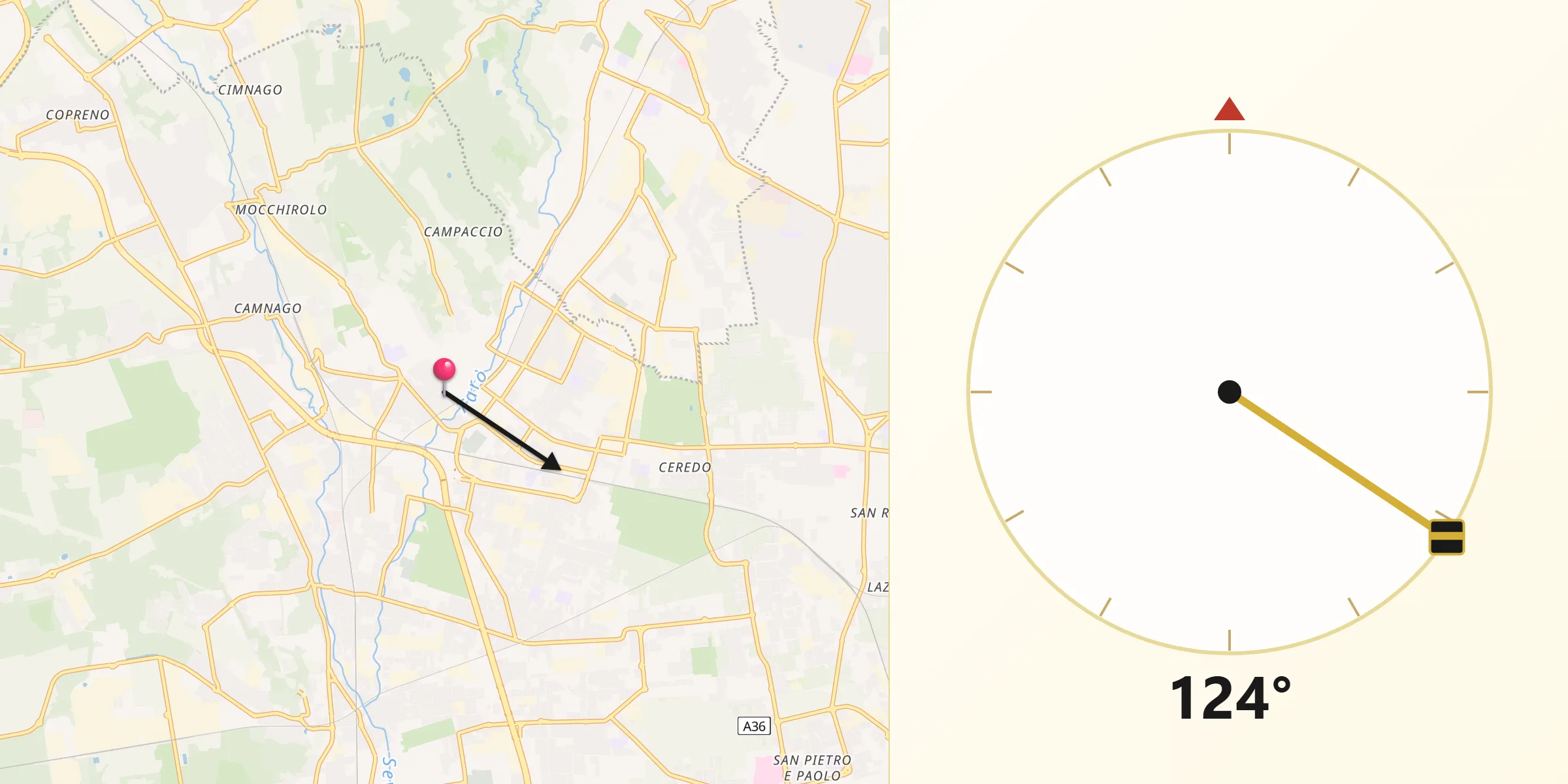 Direzione della Qibla da Meda