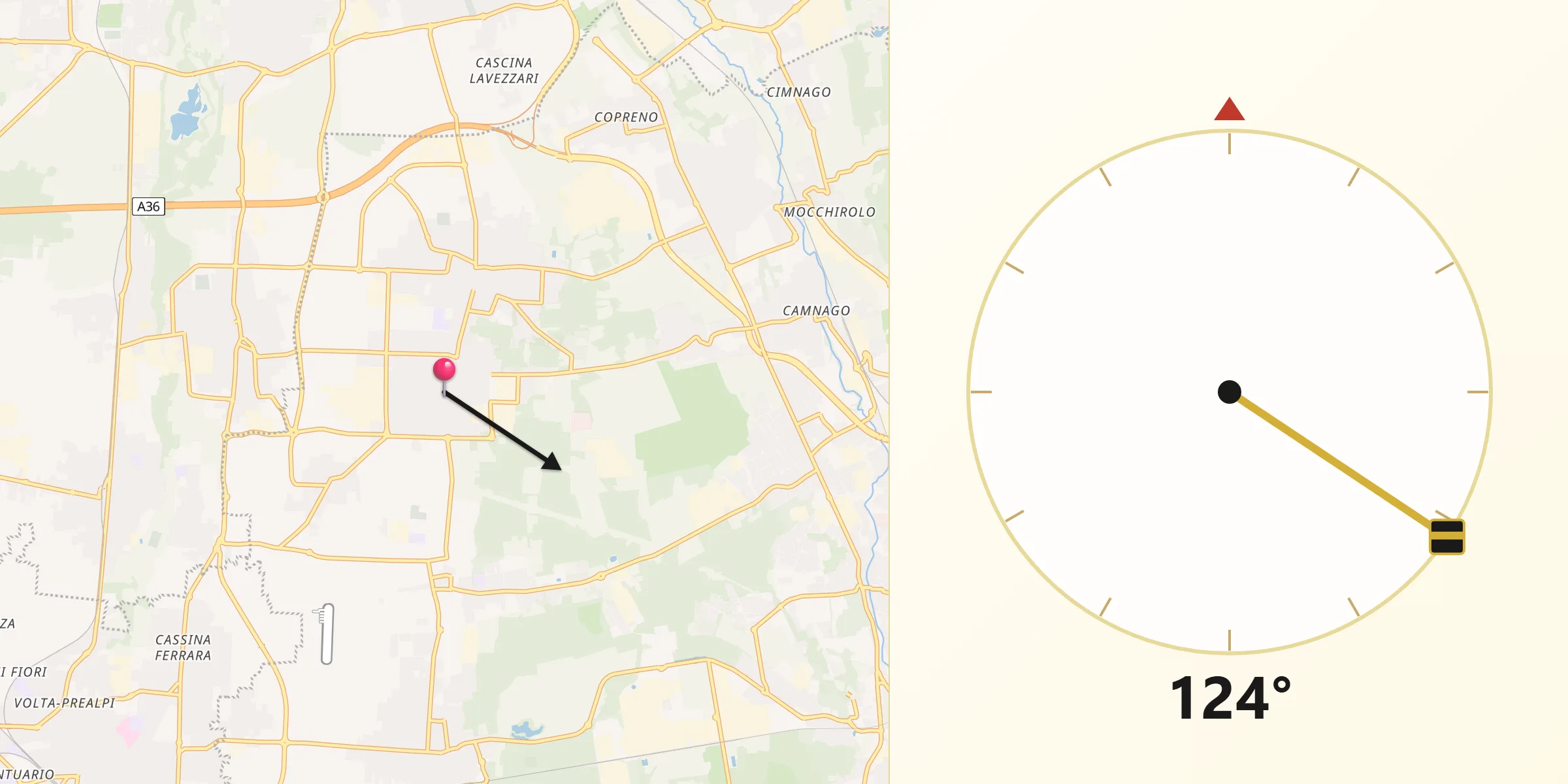 Direzione della Qibla da Misinto