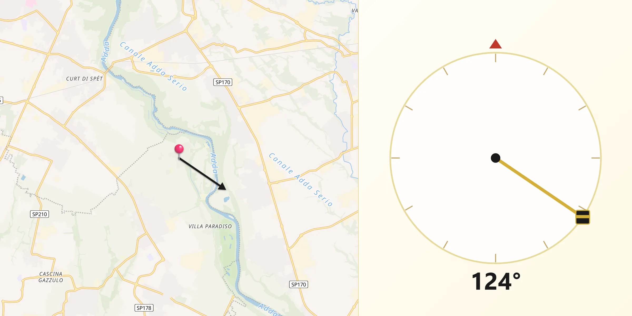 Direzione della Qibla da Porto d'Adda