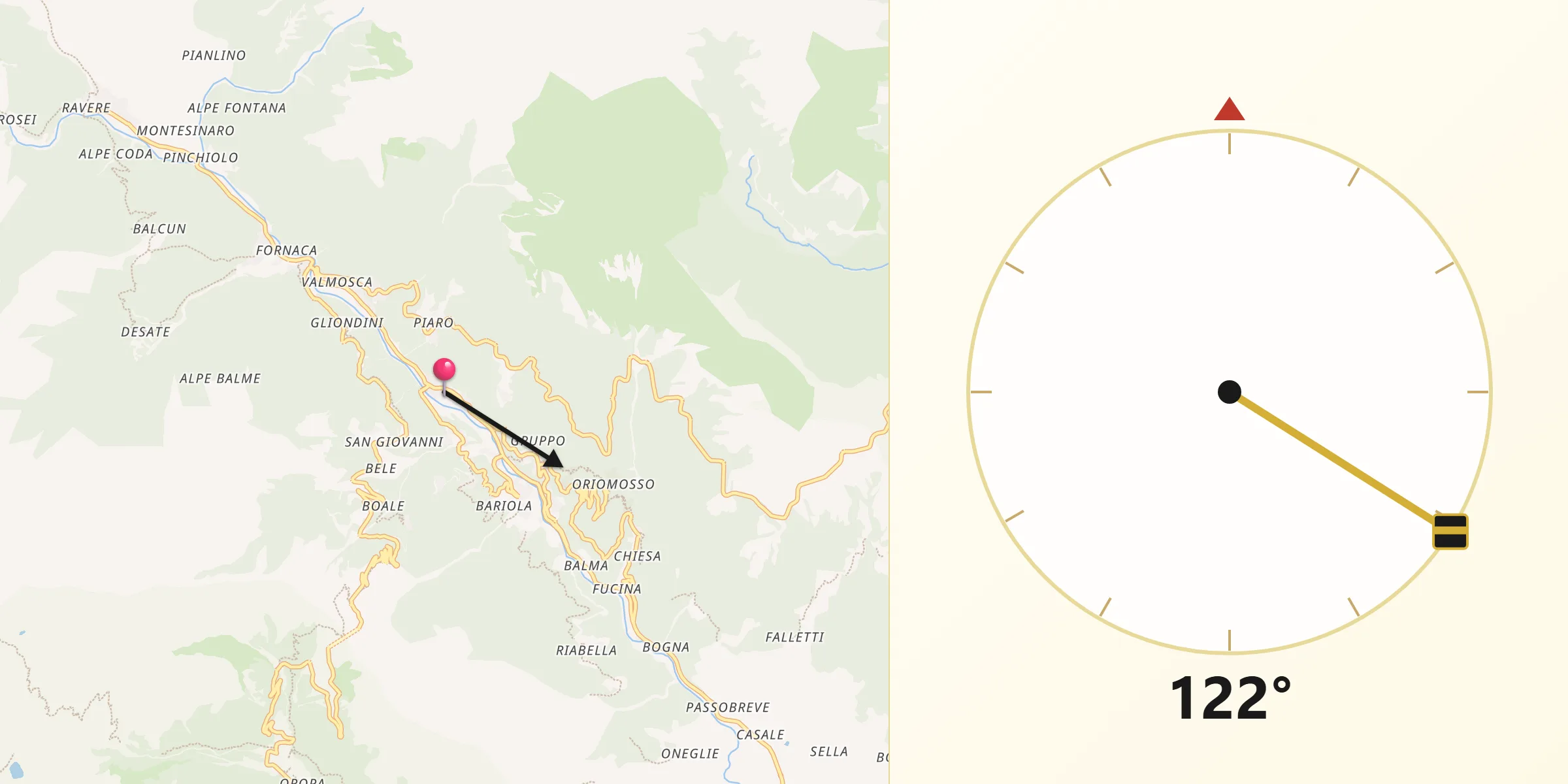 Direzione della Qibla da Campiglia Cervo