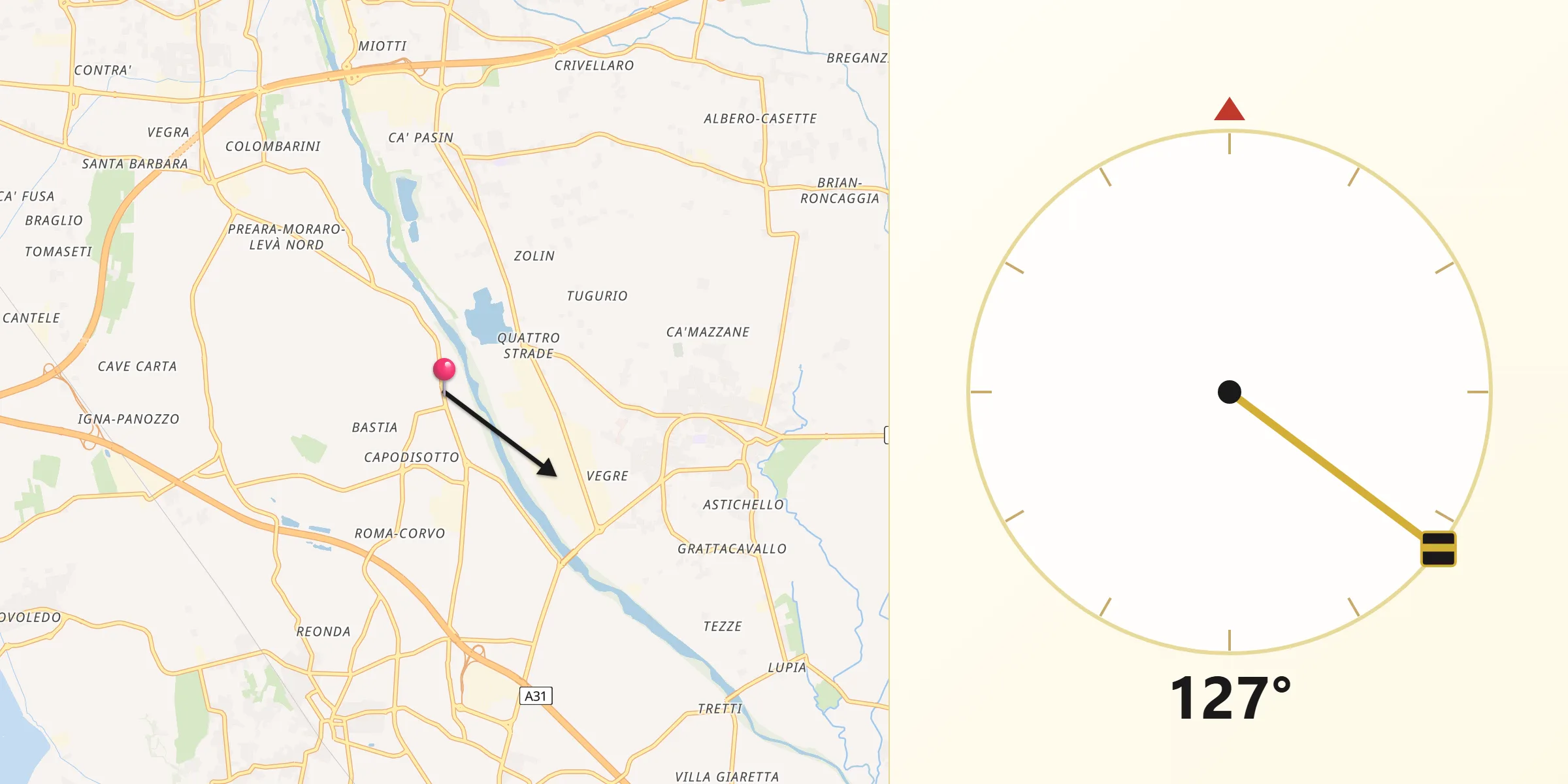 Direzione della Qibla da Montecchio Precalcino