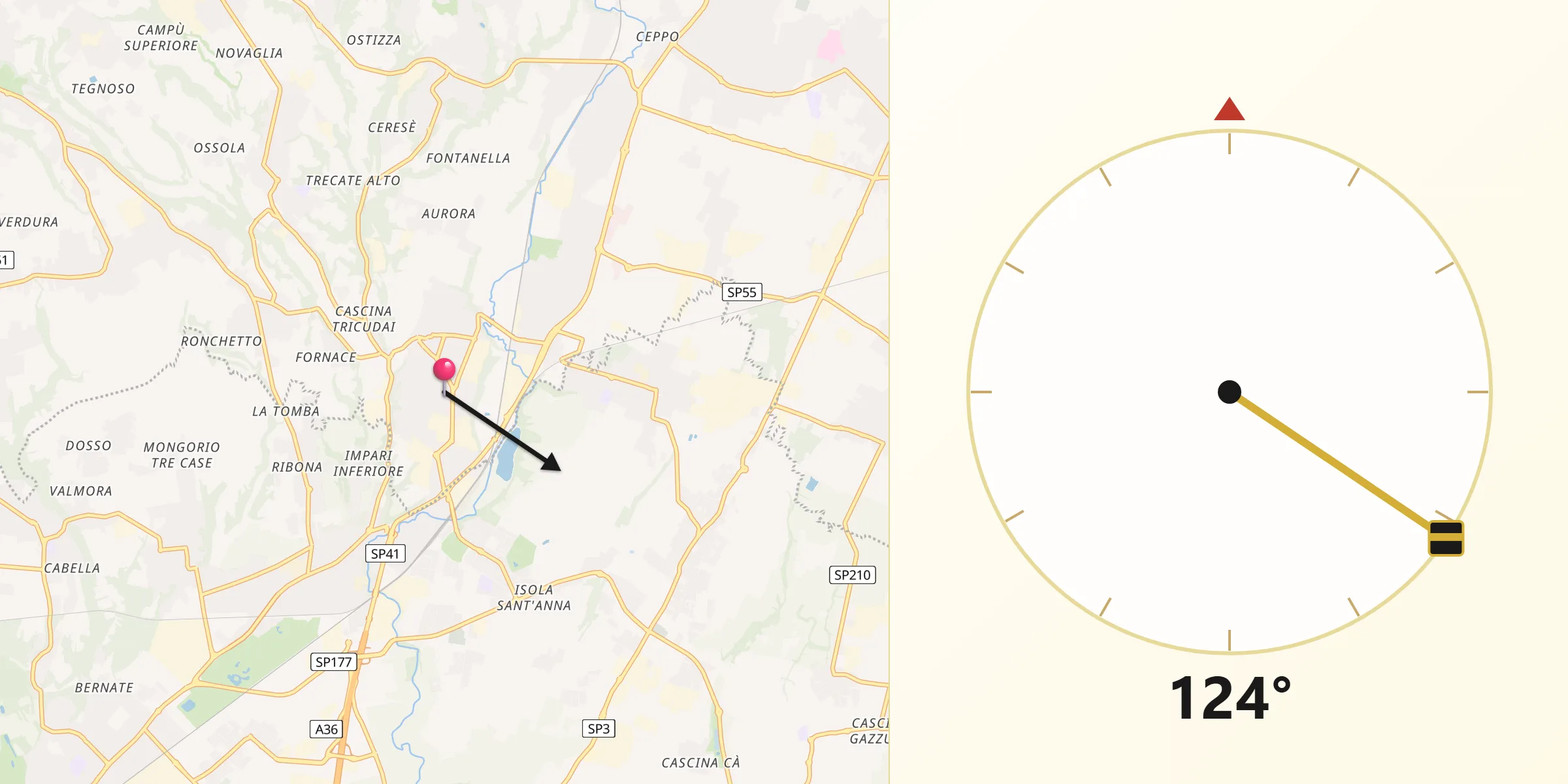 Direzione della Qibla da Lomagna