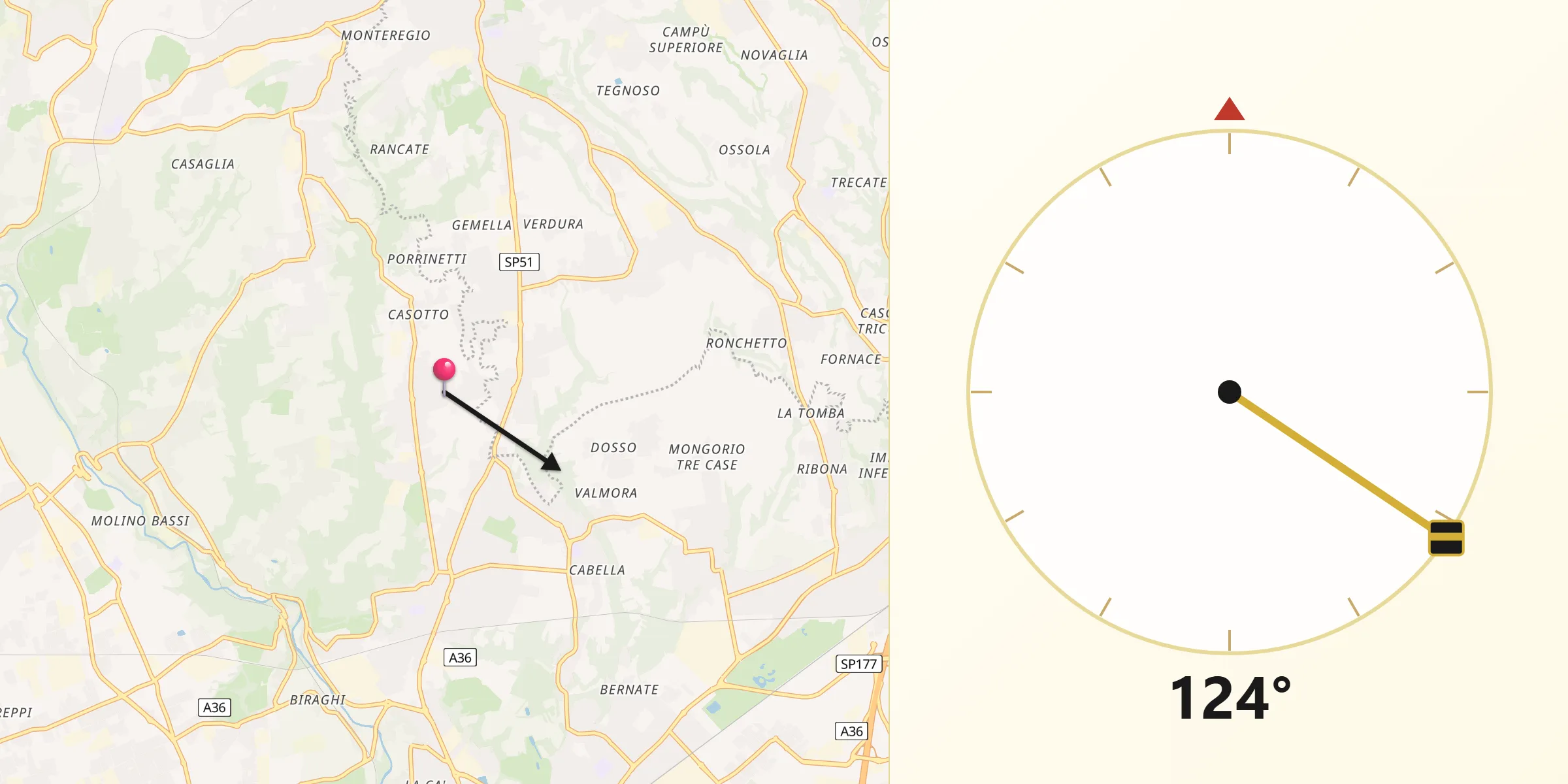 Direzione della Qibla da Correzzana