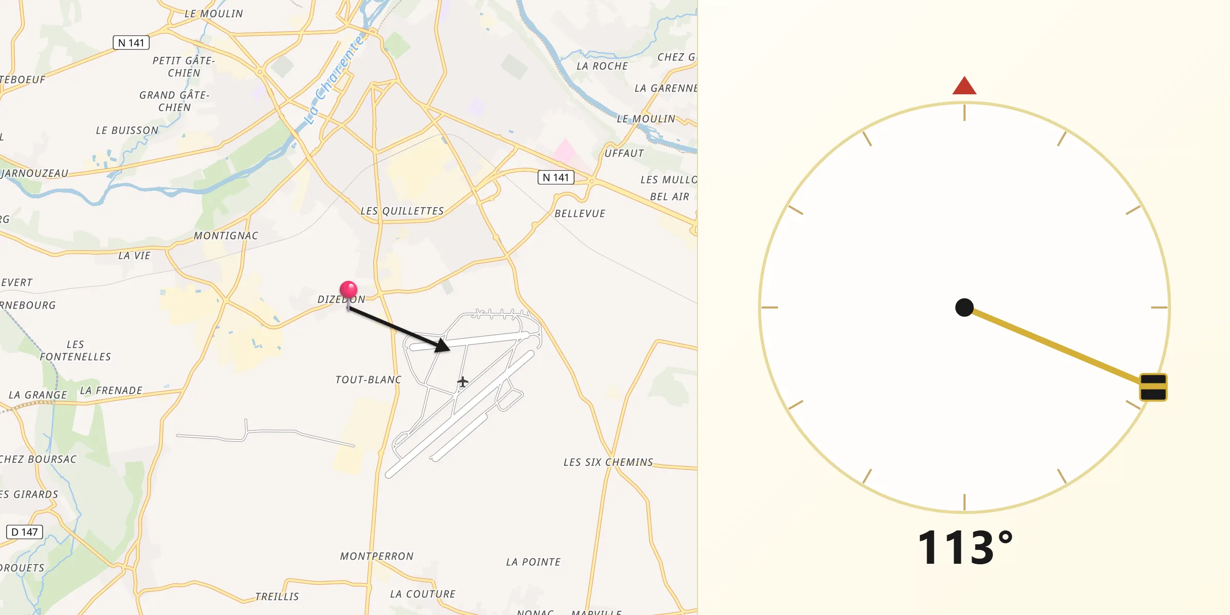 Direction vers la Qibla depuis Châteaubernard