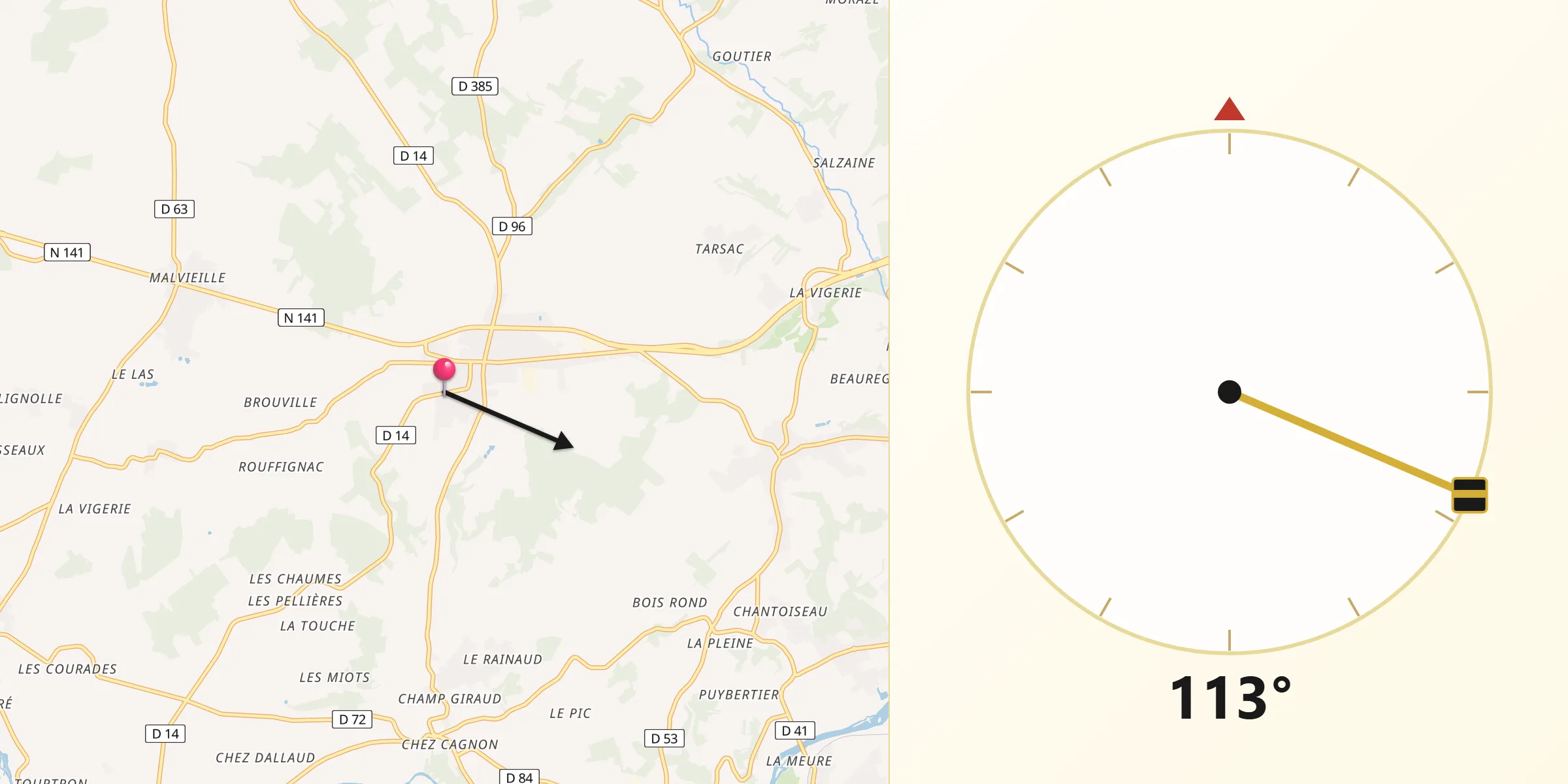 Direction vers la Qibla depuis Hiersac