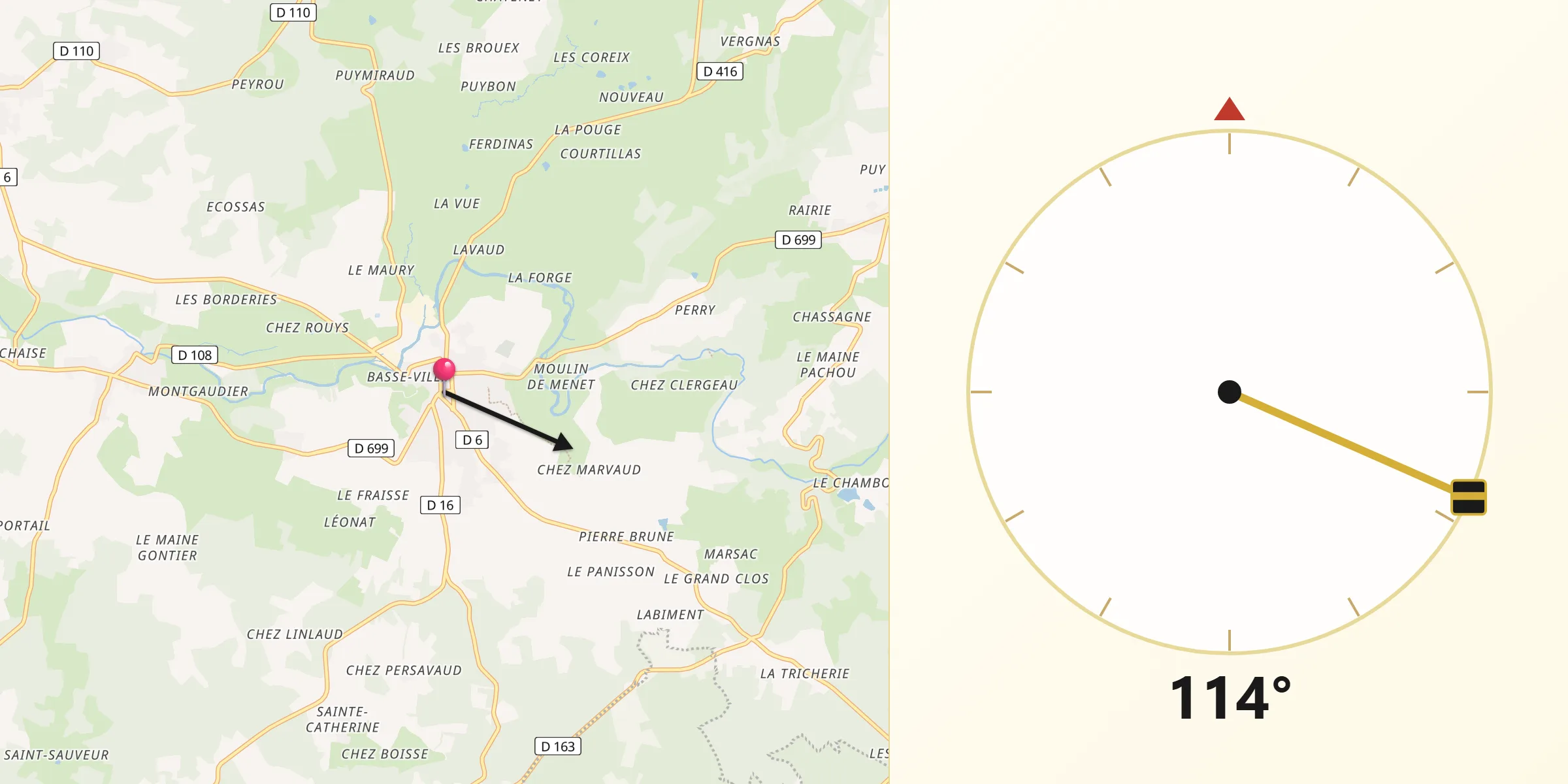 Direction vers la Qibla depuis Montbron