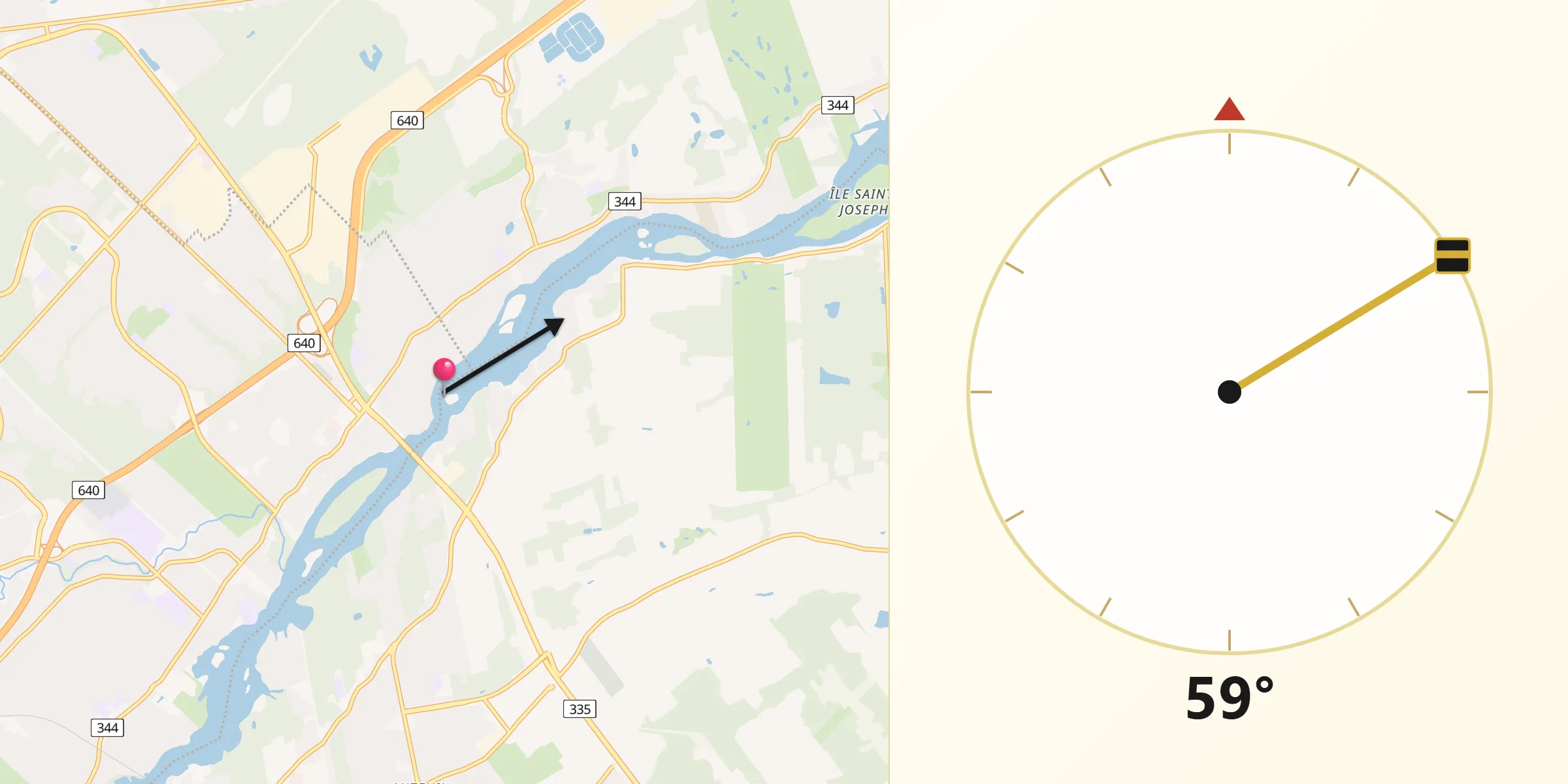 Qibla Direction from Bois-des-Filion