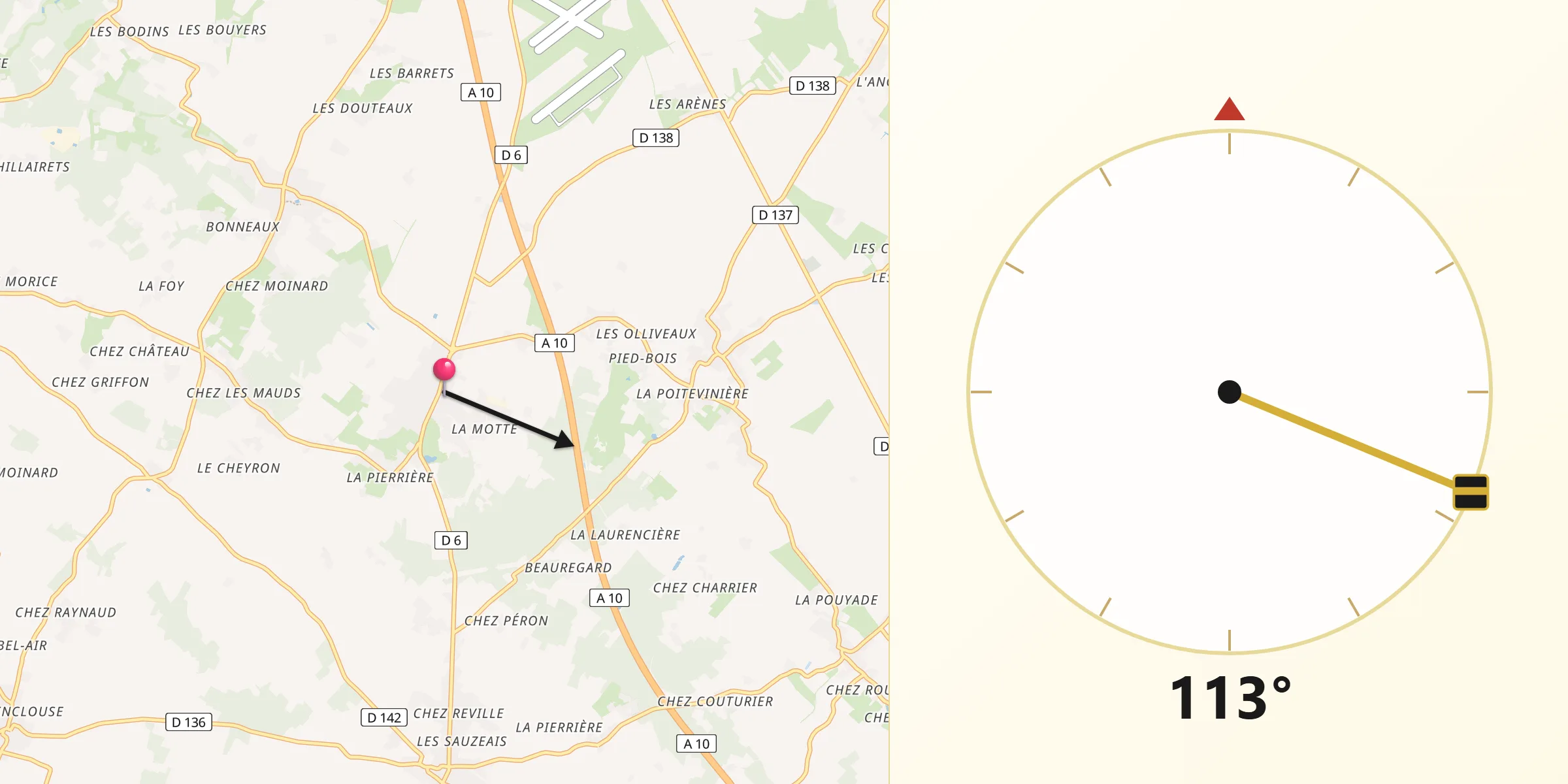 Direction vers la Qibla depuis Thénac