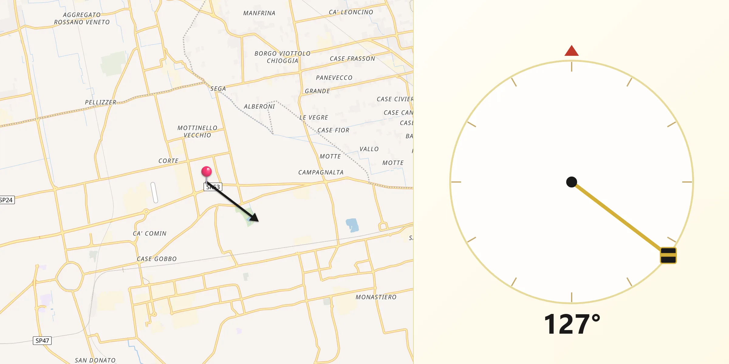 Direzione della Qibla da Galliera Veneta