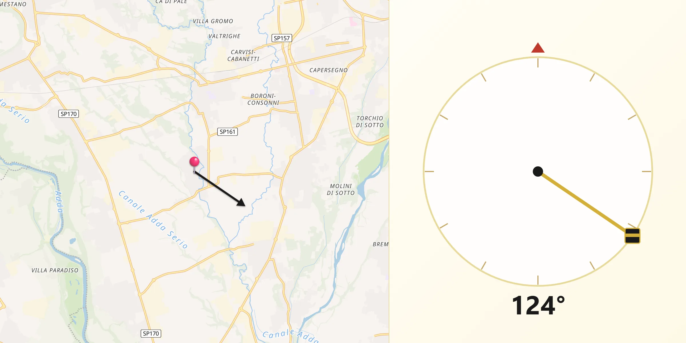 Direzione della Qibla da Chignolo d'Isola