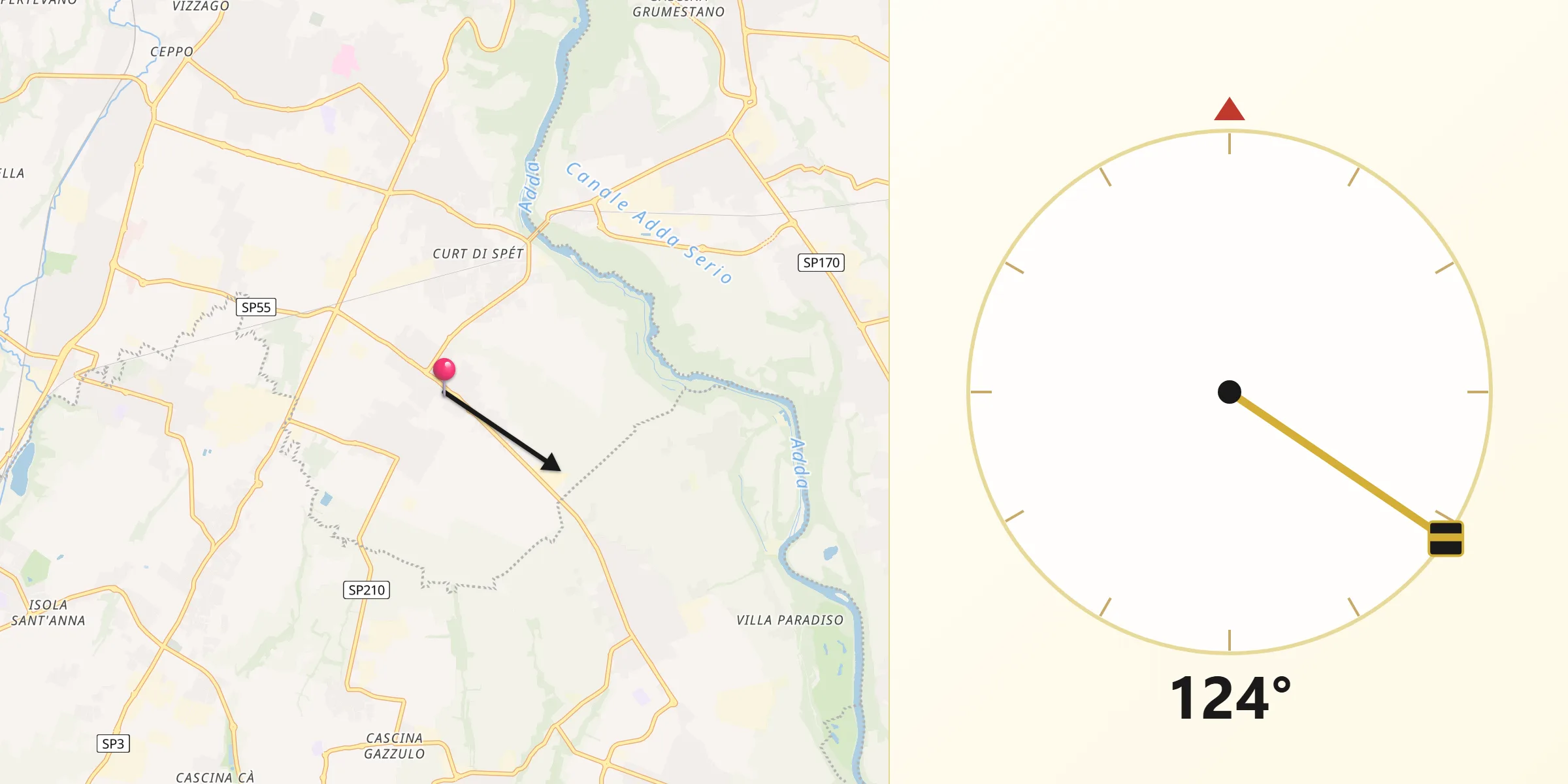 Direzione della Qibla da Verderio Superiore
