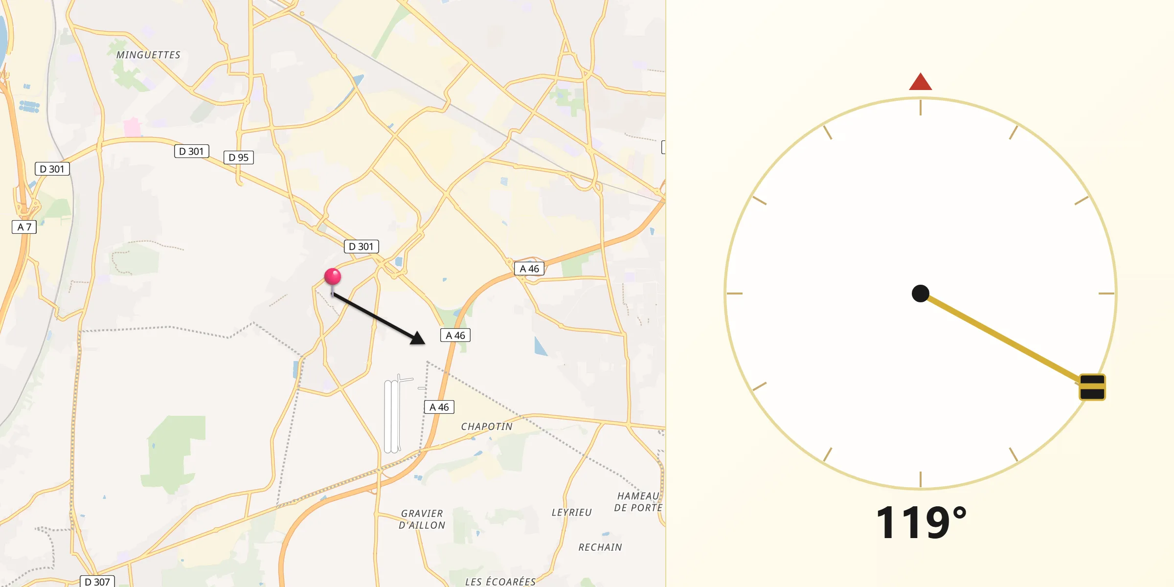Direction vers la Qibla depuis Corbas