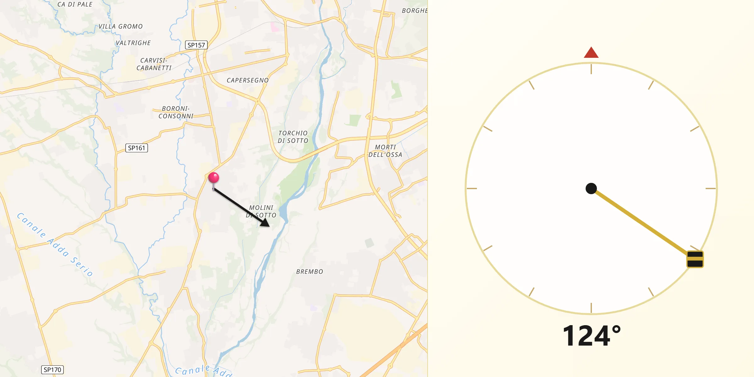 Direzione della Qibla da Bonate Sotto