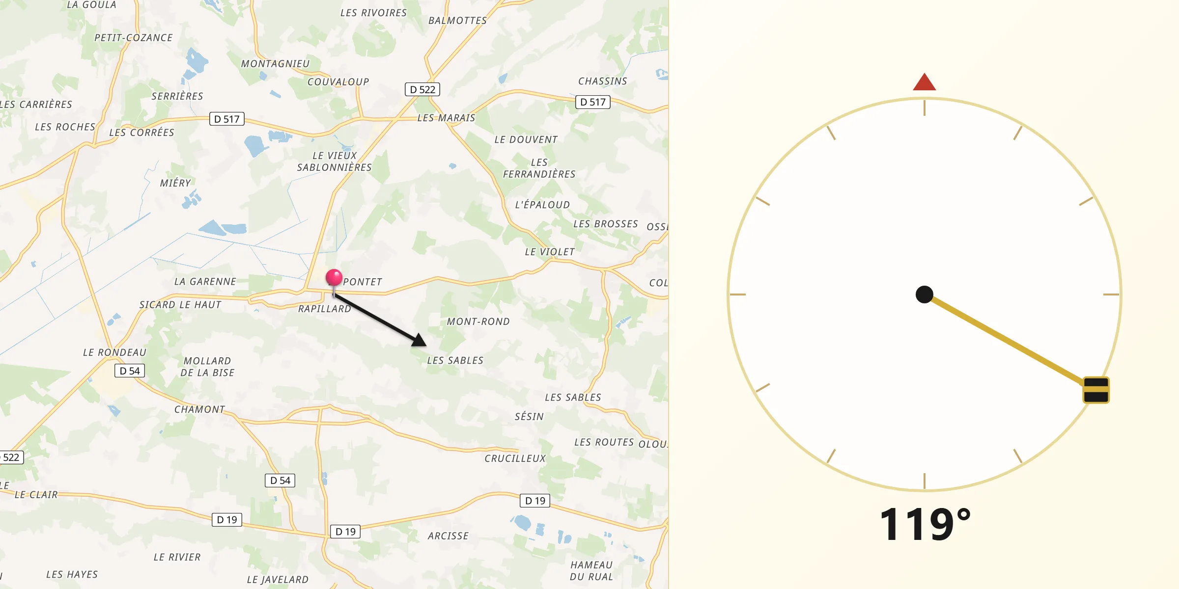 Direction vers la Qibla depuis Salagnon