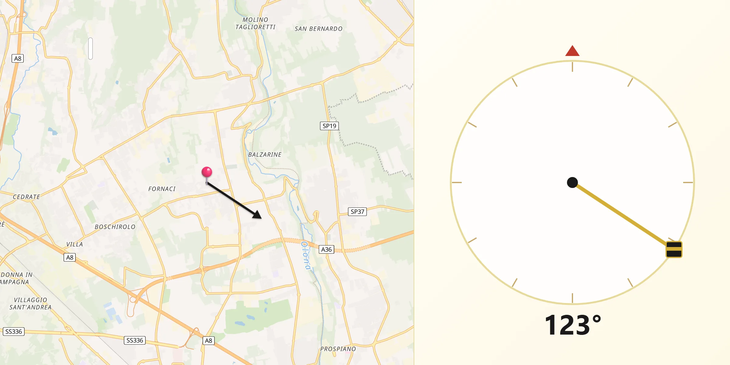 Direzione della Qibla da Fagnano Olona-Bergoro