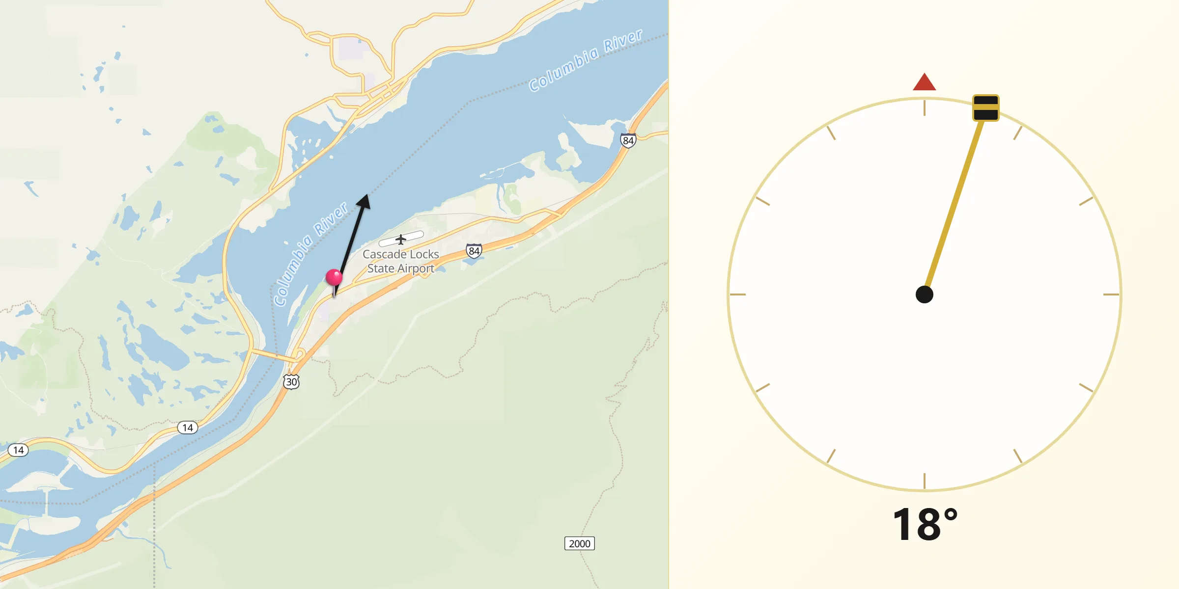 Qibla Direction from Cascade Locks