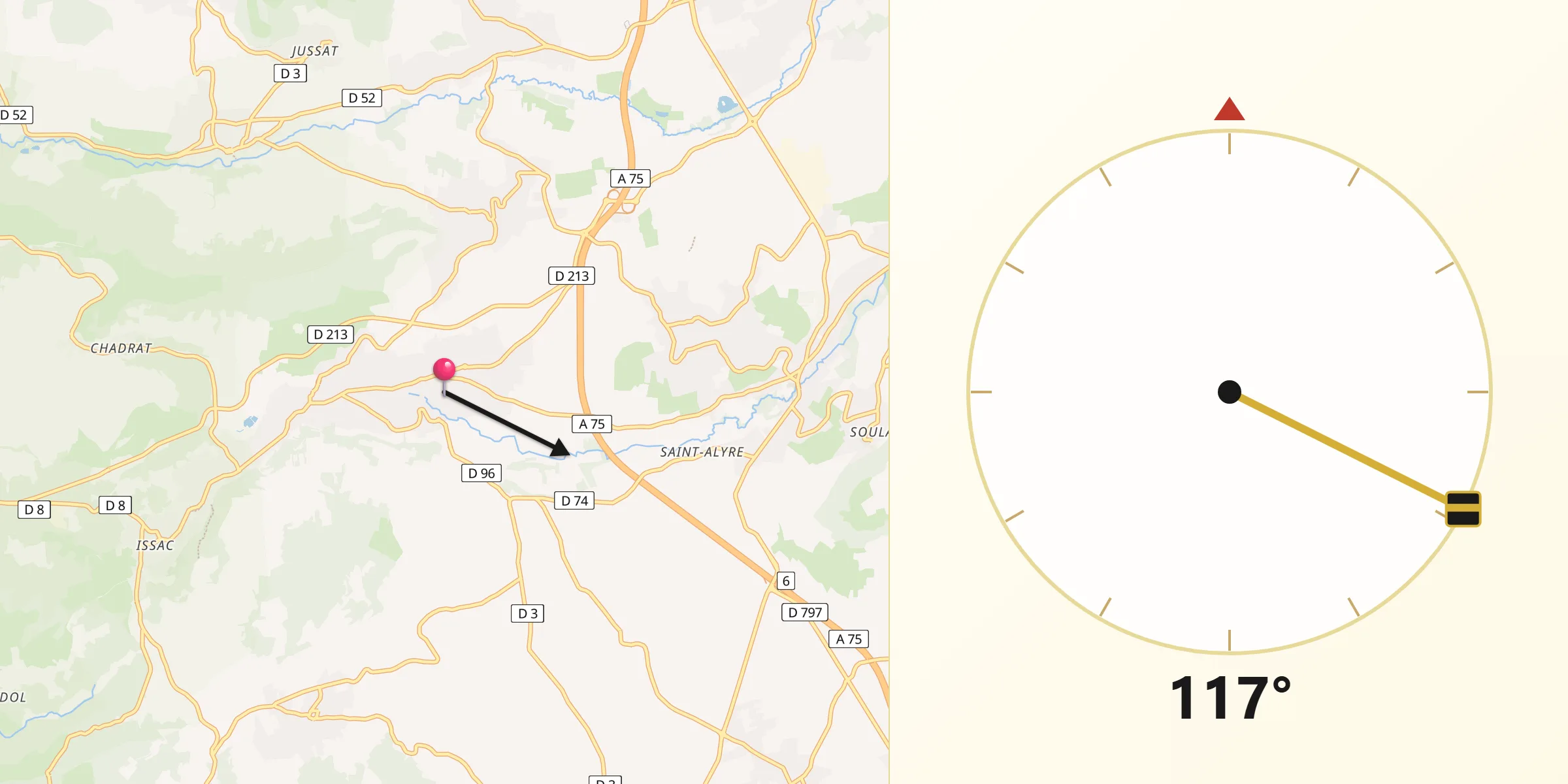 Direction vers la Qibla depuis Tallende