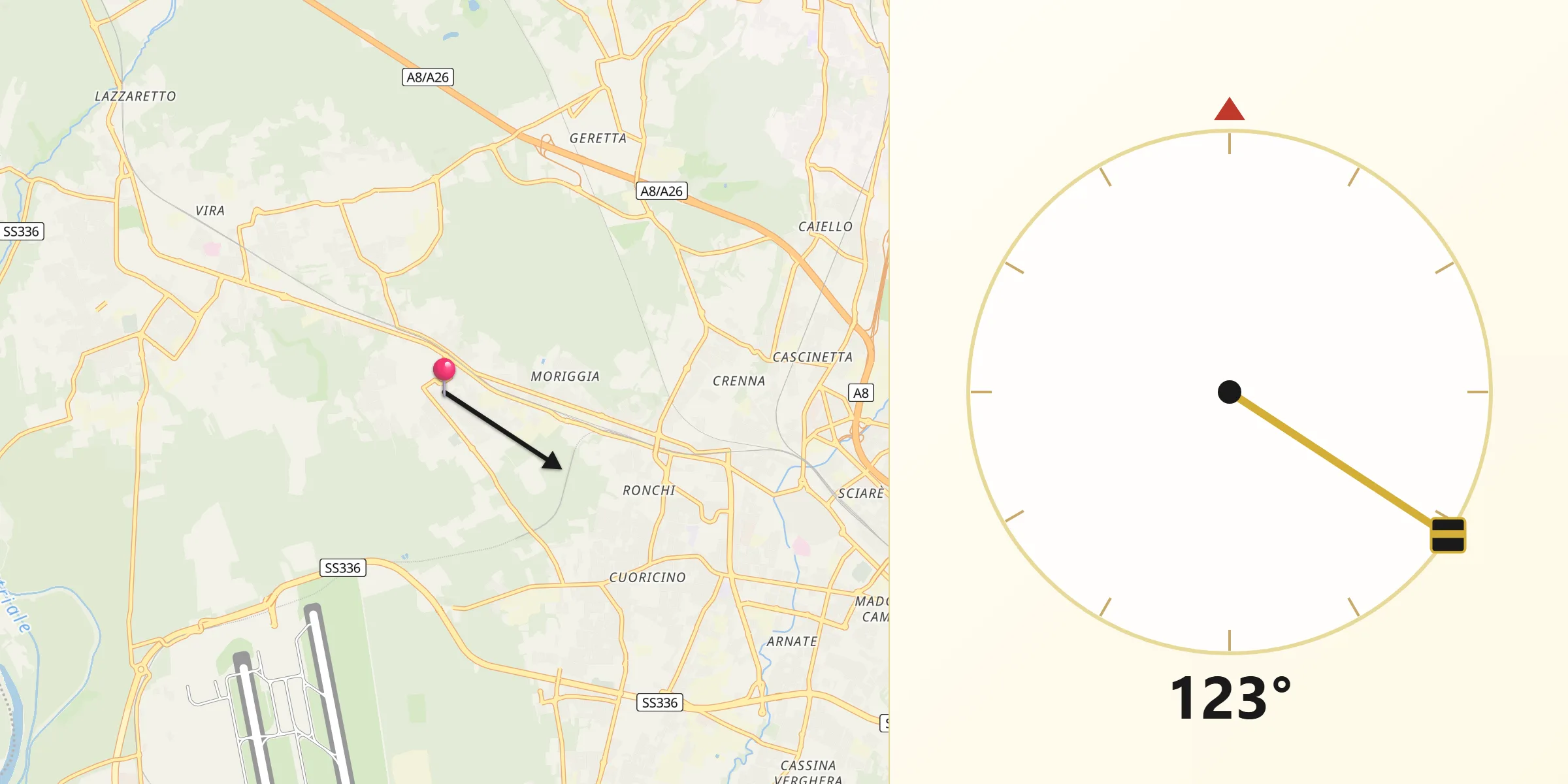 Direzione della Qibla da Casorate Sempione