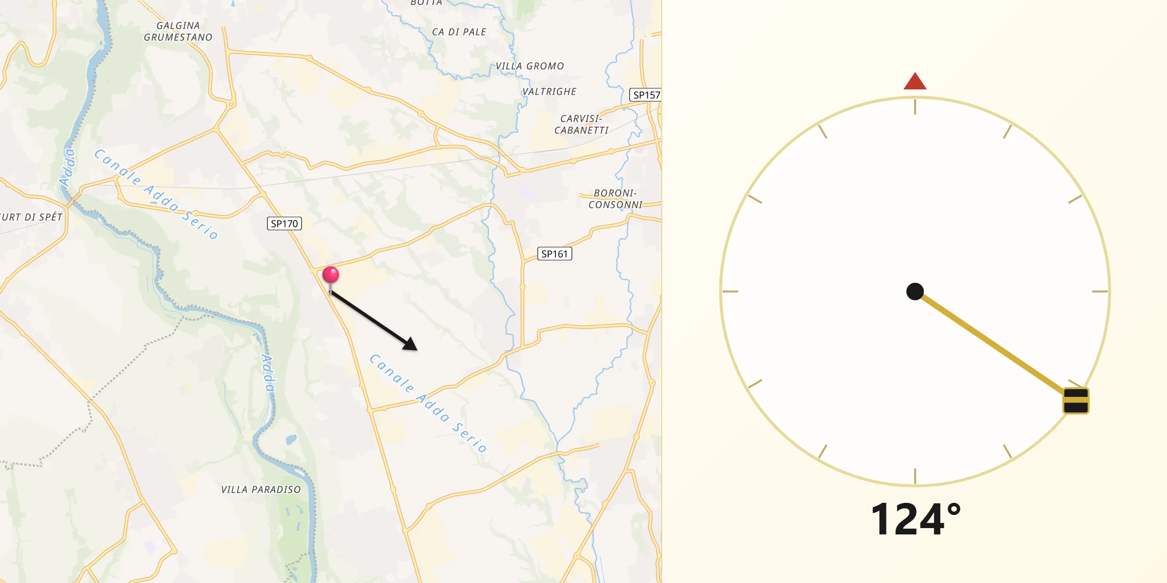 Direzione della Qibla da Medolago