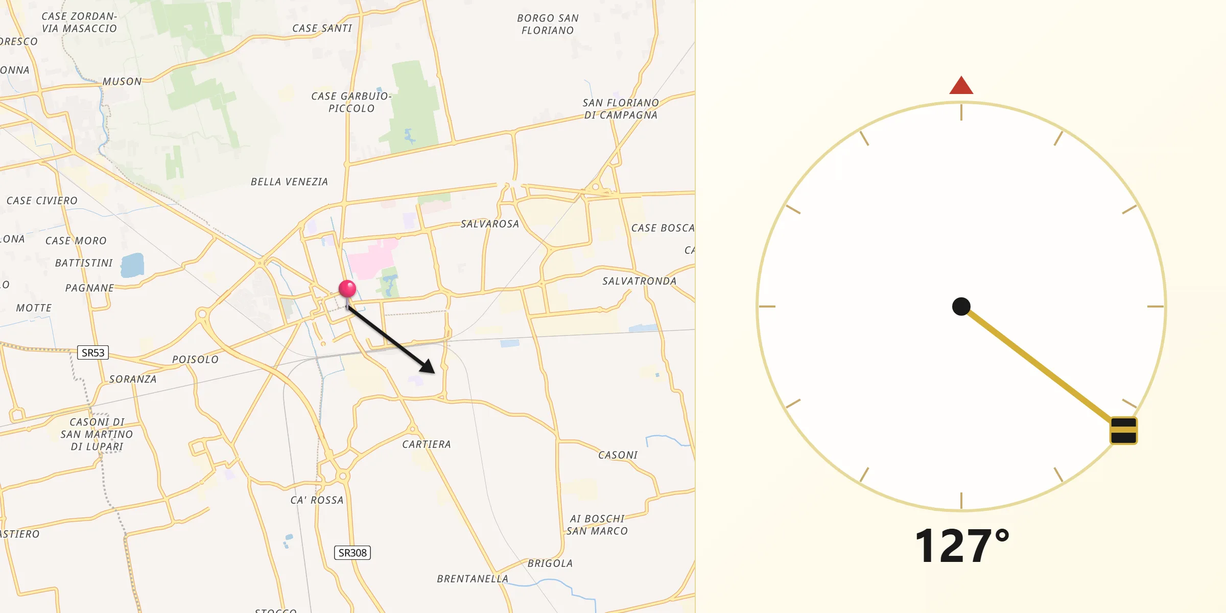 Direzione della Qibla da Castelfranco Veneto