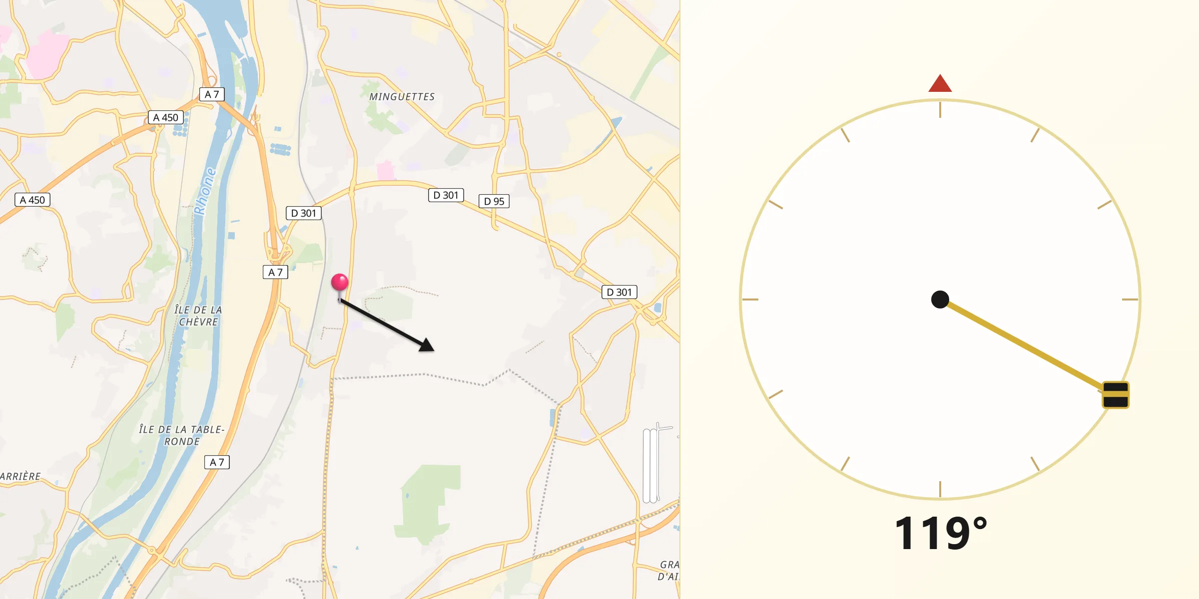 Direction vers la Qibla depuis Feyzin