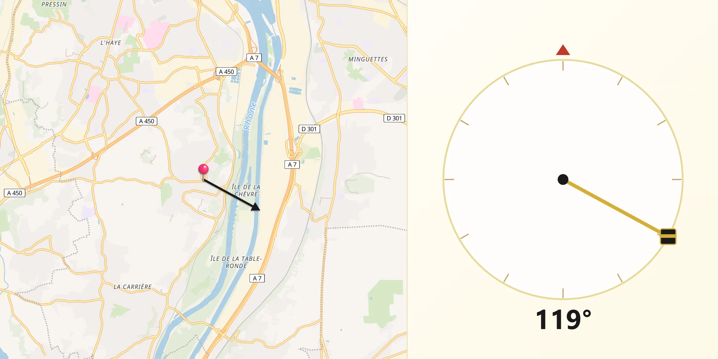 Direction vers la Qibla depuis Irigny