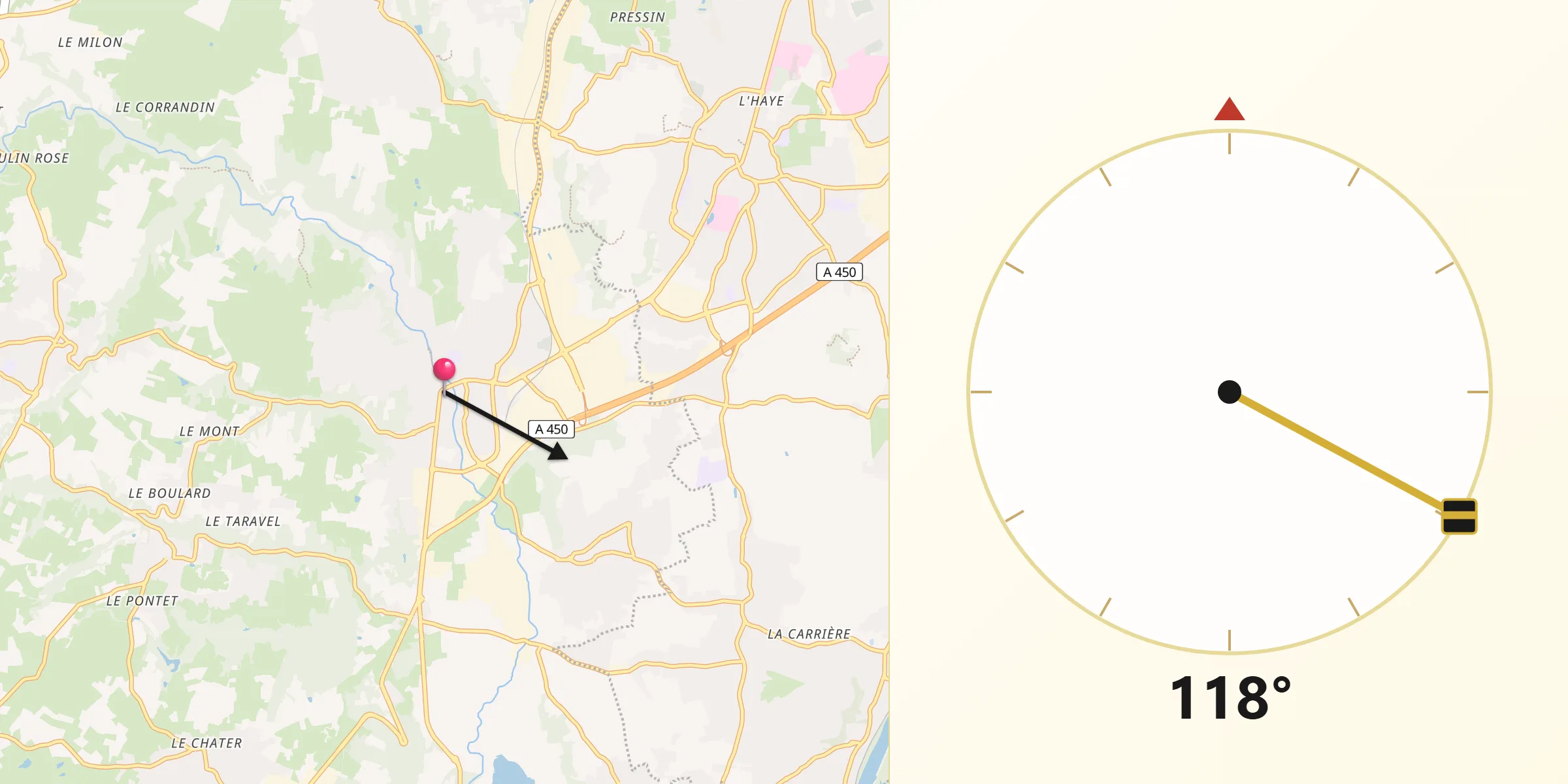 Direction vers la Qibla depuis Brignais