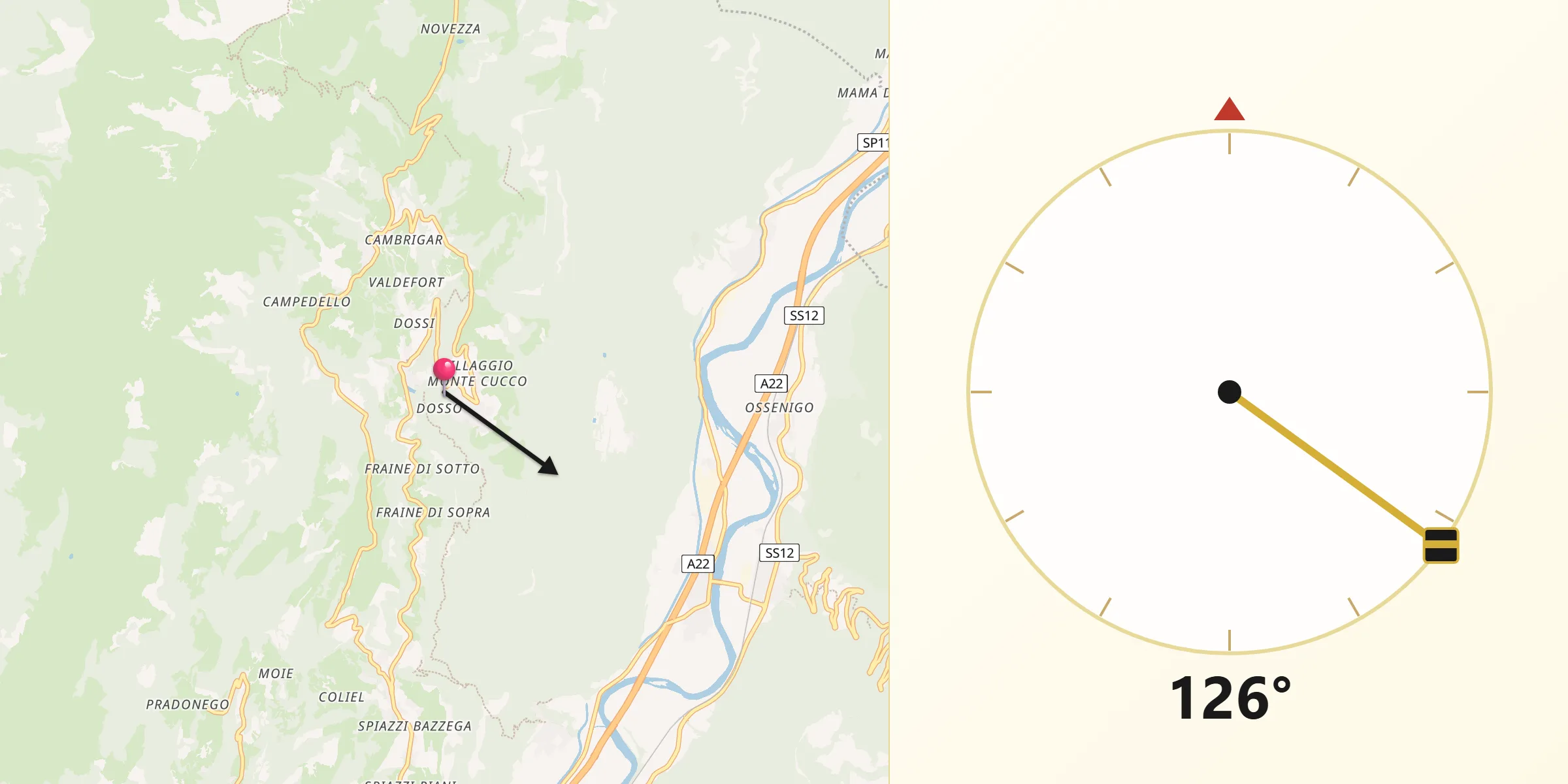 Direzione della Qibla da Ferrara di Monte Baldo