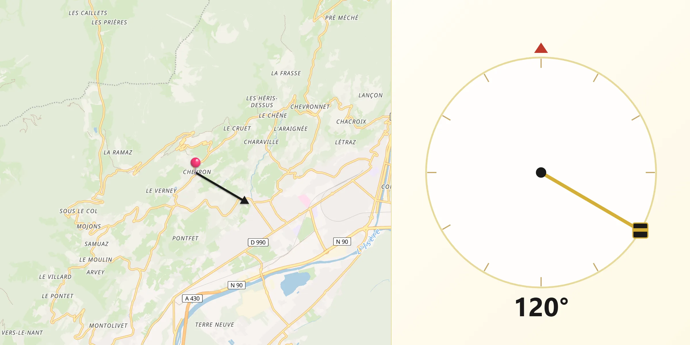Direction vers la Qibla depuis Mercury