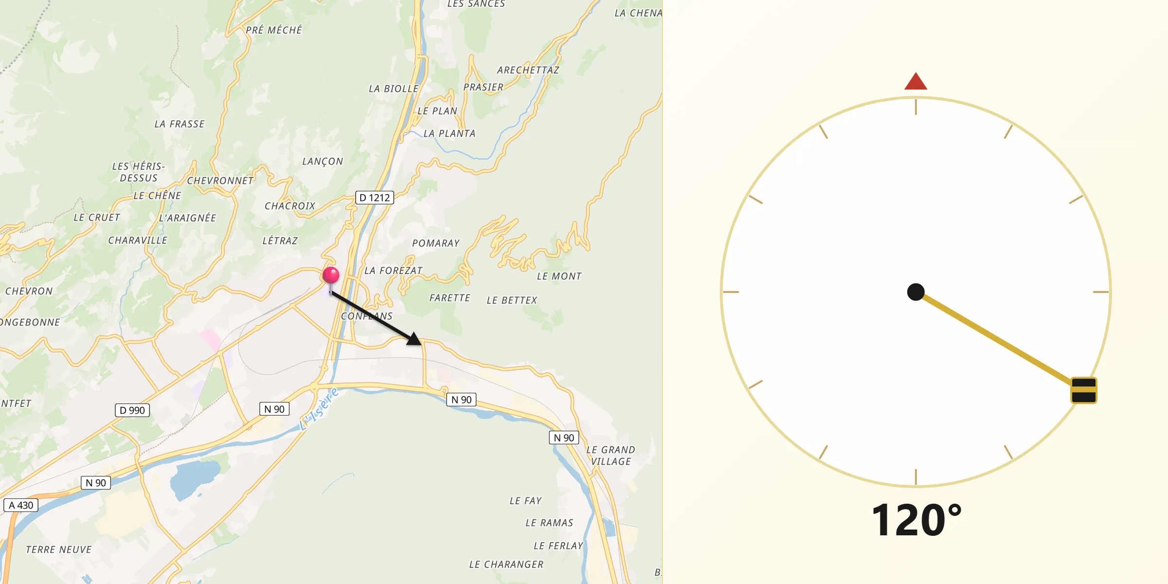 Direction vers la Qibla depuis Albertville