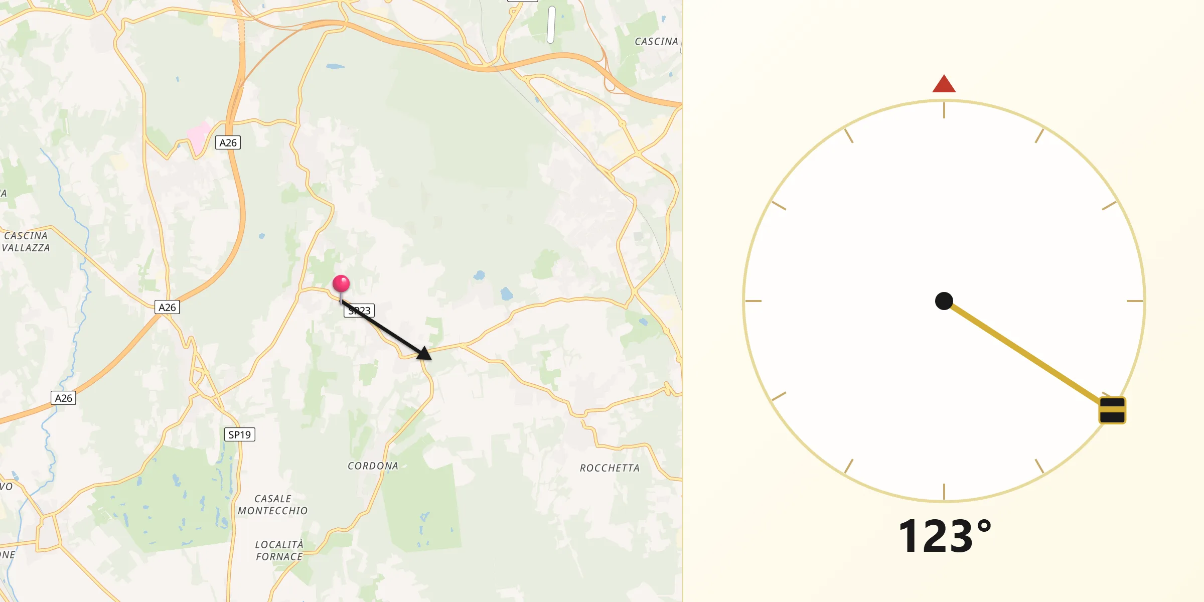 Direzione della Qibla da Agrate Conturbia
